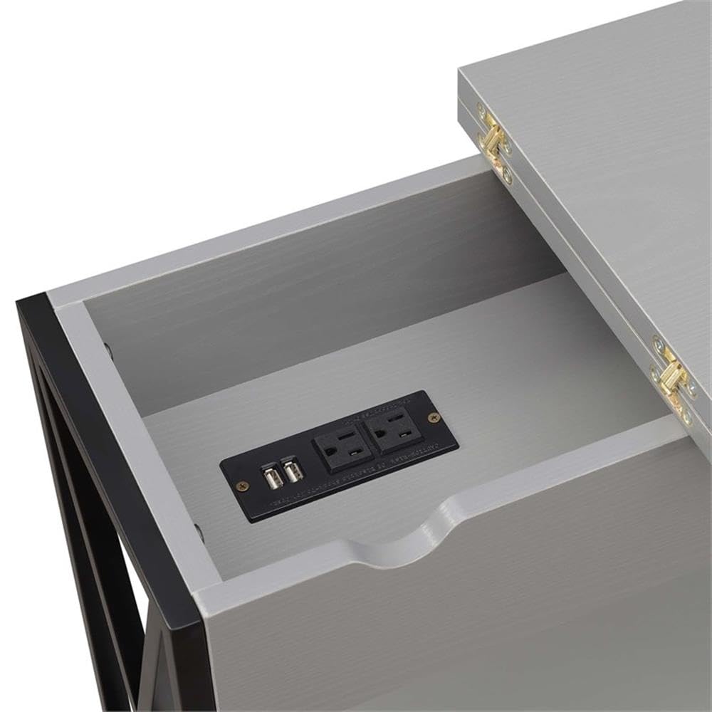 Gray Modern End Table with USB Charging Station & Storage Shelf - Set of 2 Nightstands for Bedroom, Living Room or Office