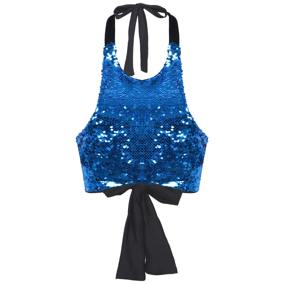 Renvena Women's Glitter Sequins Belly Dance Bra Top - Sexy Crop Blouse for Bollywood & Indian Dance Costume - Perfect for Belly Dancing, Performances, Parties and Festivals