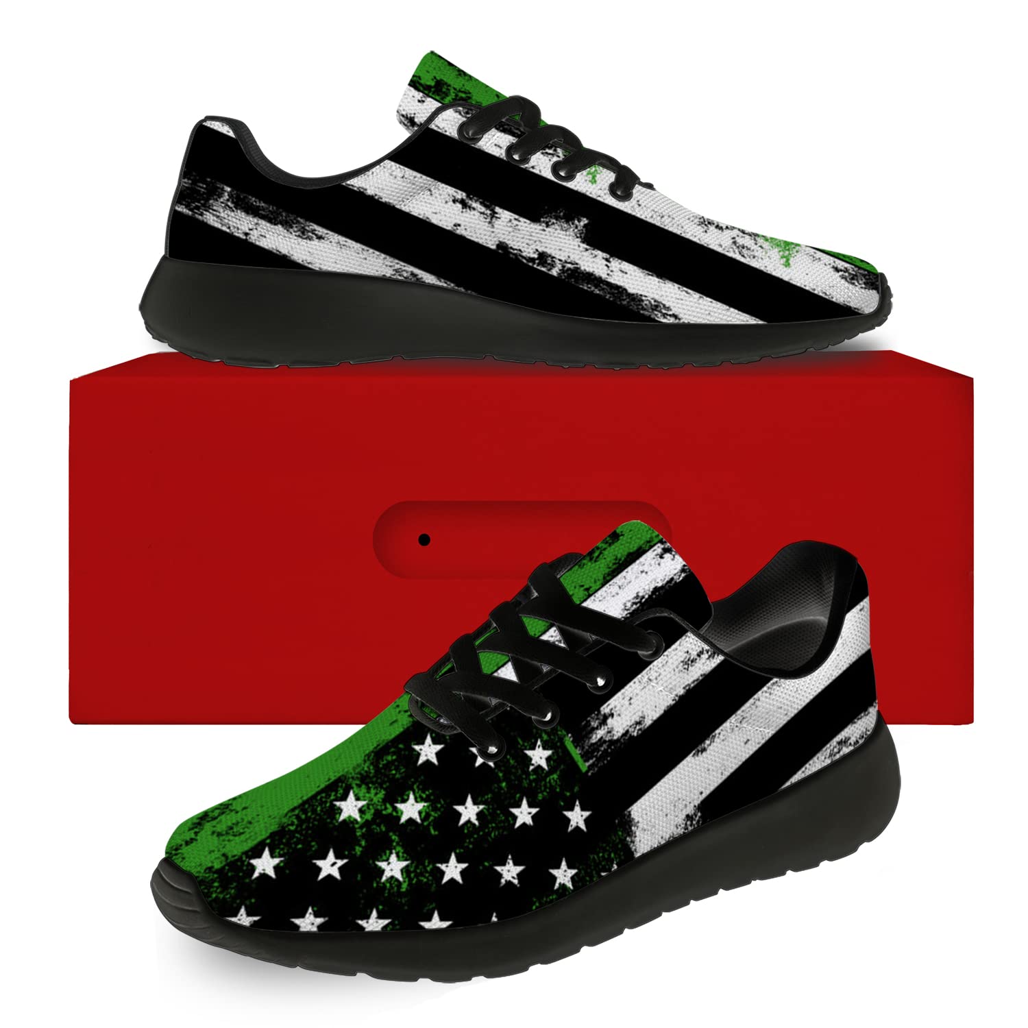 Thin Blue Line American Flag Running Shoes for Men & Women - Lightweight Walking Tennis Sneakers for Police Patrol - Comfortable Athletic Shoes for Boys & Girls (Size 4.5 Men/6.5 Women Black) - Perfect for Law Enforcement, Jogging & Casual Wear