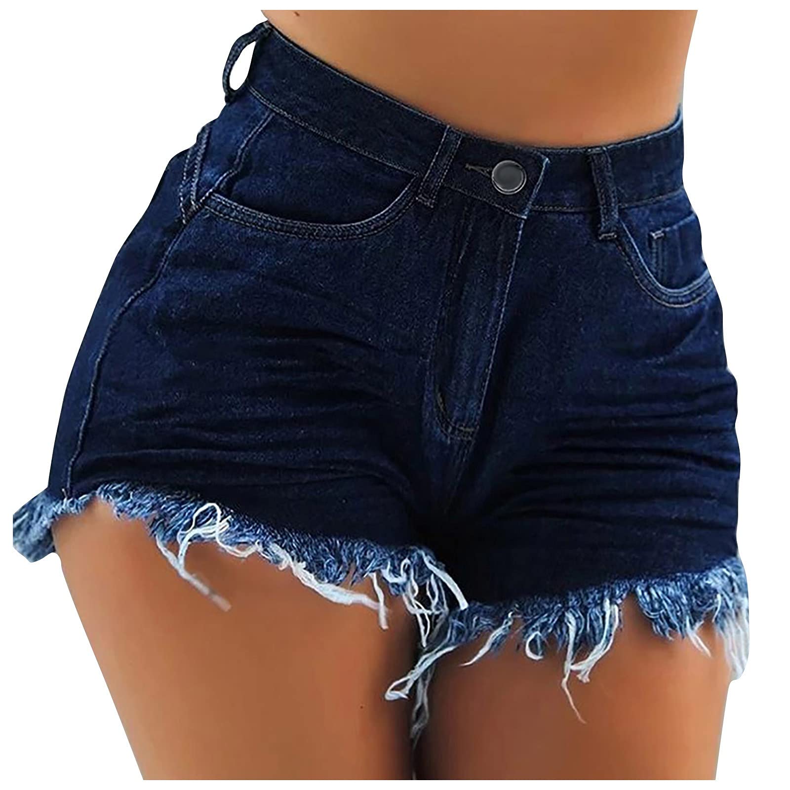 Women's Stretch Denim Shorts with Frayed Edge & Ripped Details - High Waisted Summer Shorts for Casual Outfits, Beach Vacations & Music Festivals
