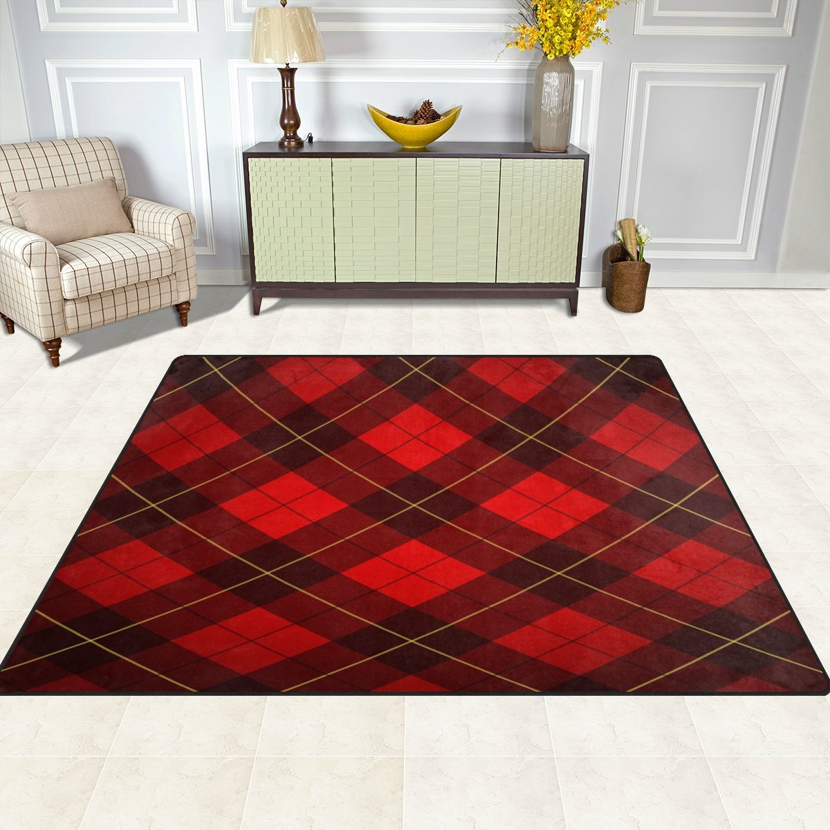 ALAZA Christmas Plaid Grid Red Area Rug 7' x 5' - Soft Holiday Decor for Living Room, Bedroom, Dining Room | Perfect for Winter Home Decor & Festive Gatherings