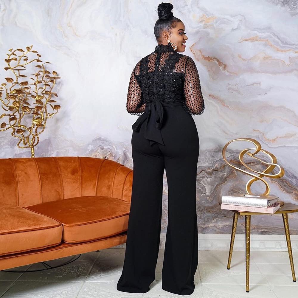 Sexy Rhinestone Mesh Jumpsuit for Women - See Through Wide Leg Romper | Perfect for Club Wear, Night Out & Party Outfits