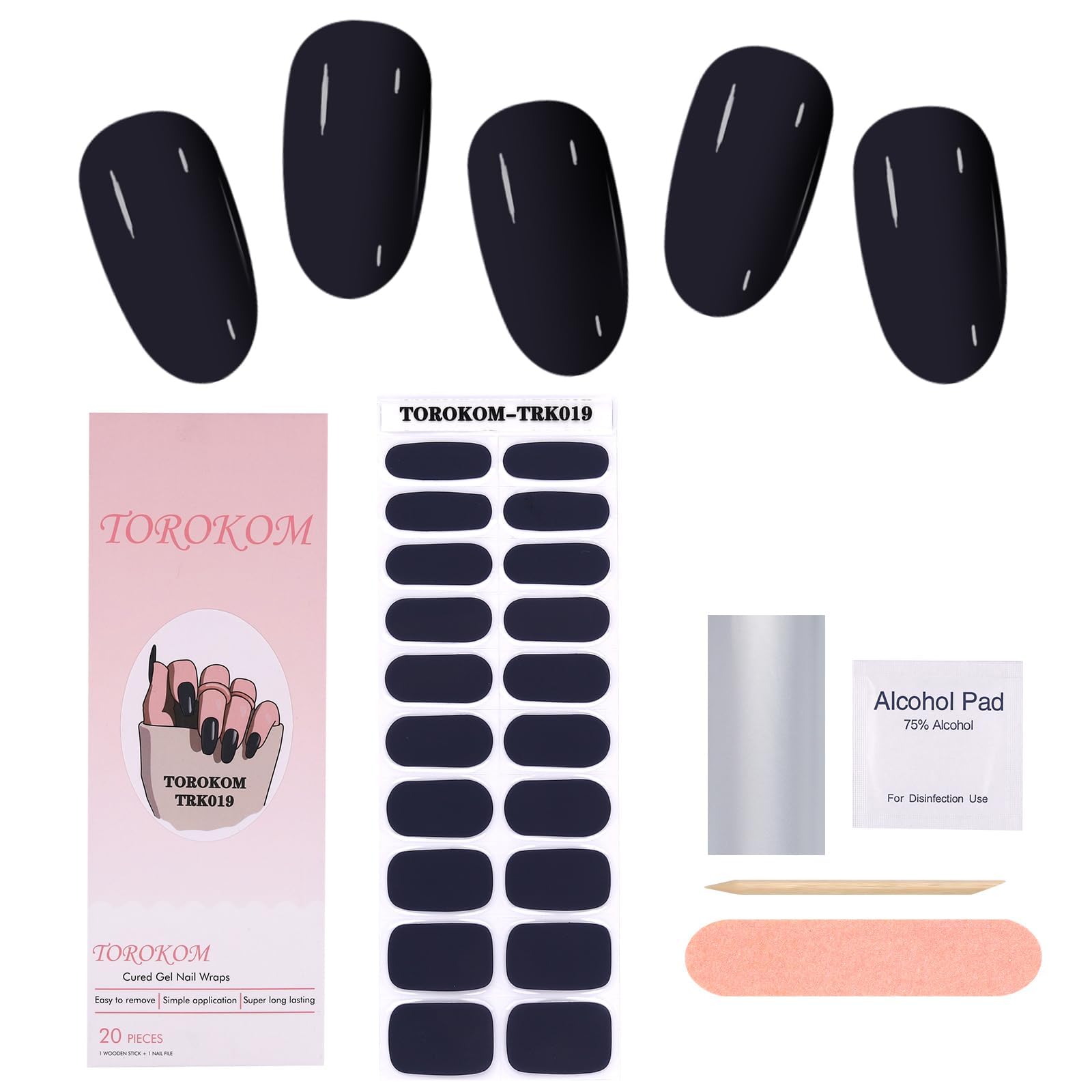 EBANKU Navy Blue Gel Nail Strips - Long Lasting Waterproof Nail Polish Wraps with Cuticle Stick & Nail File - Perfect for Manicures, Home Nail Art & Salon Quality Results