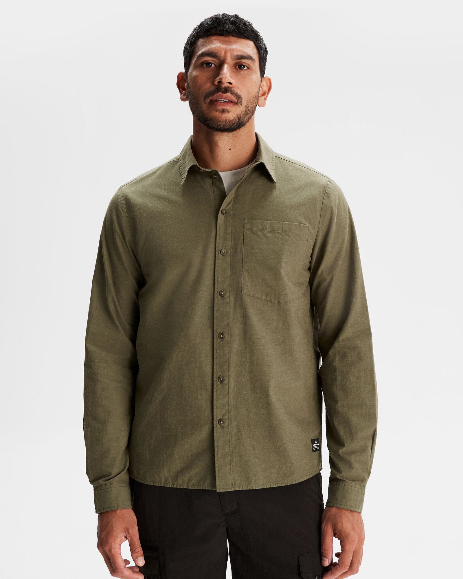 Men's Flaxton LT Long Sleeve Shirt - Breathable Quick-Dry Moss Green Button-Up for Hiking & Outdoor Adventures
