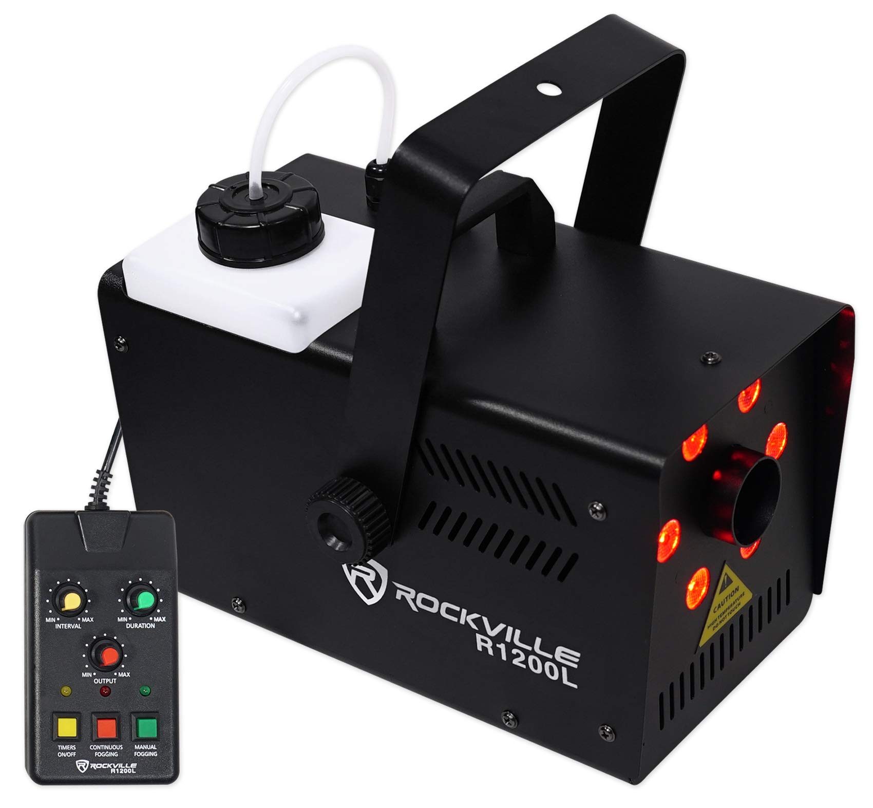 Rockville R1200L Professional Fog & Smoke Machine with LED Lights & Strobe, 7-Channel DMX Control & 2 Remotes - Perfect for Halloween Parties, Stage Shows, and Nightclub Events (Black)