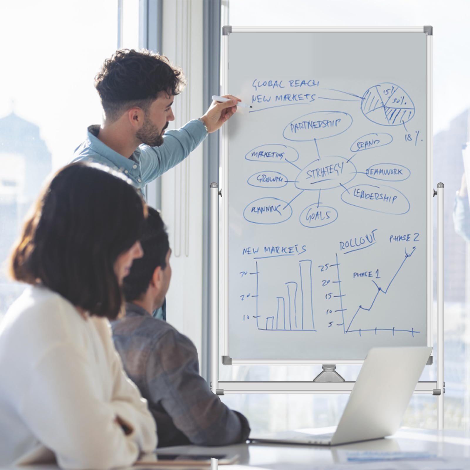 Double Sided Magnetic Dry Erase Whiteboard Easel on Wheels - 24
