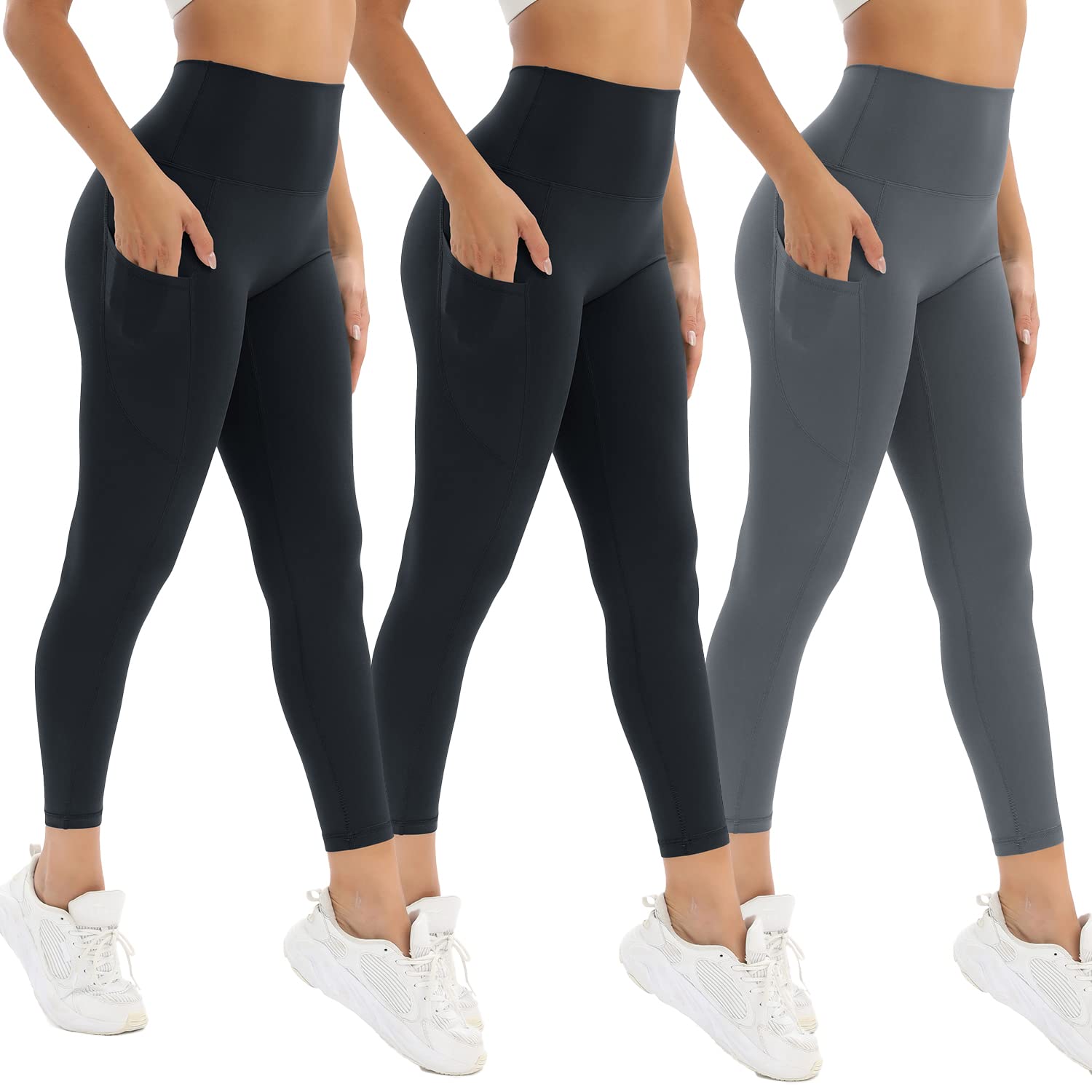 2 Pack Women's High Waisted Yoga Pants with Pockets - Tummy Control Workout Running Leggings for Gym, Yoga & Everyday Wear