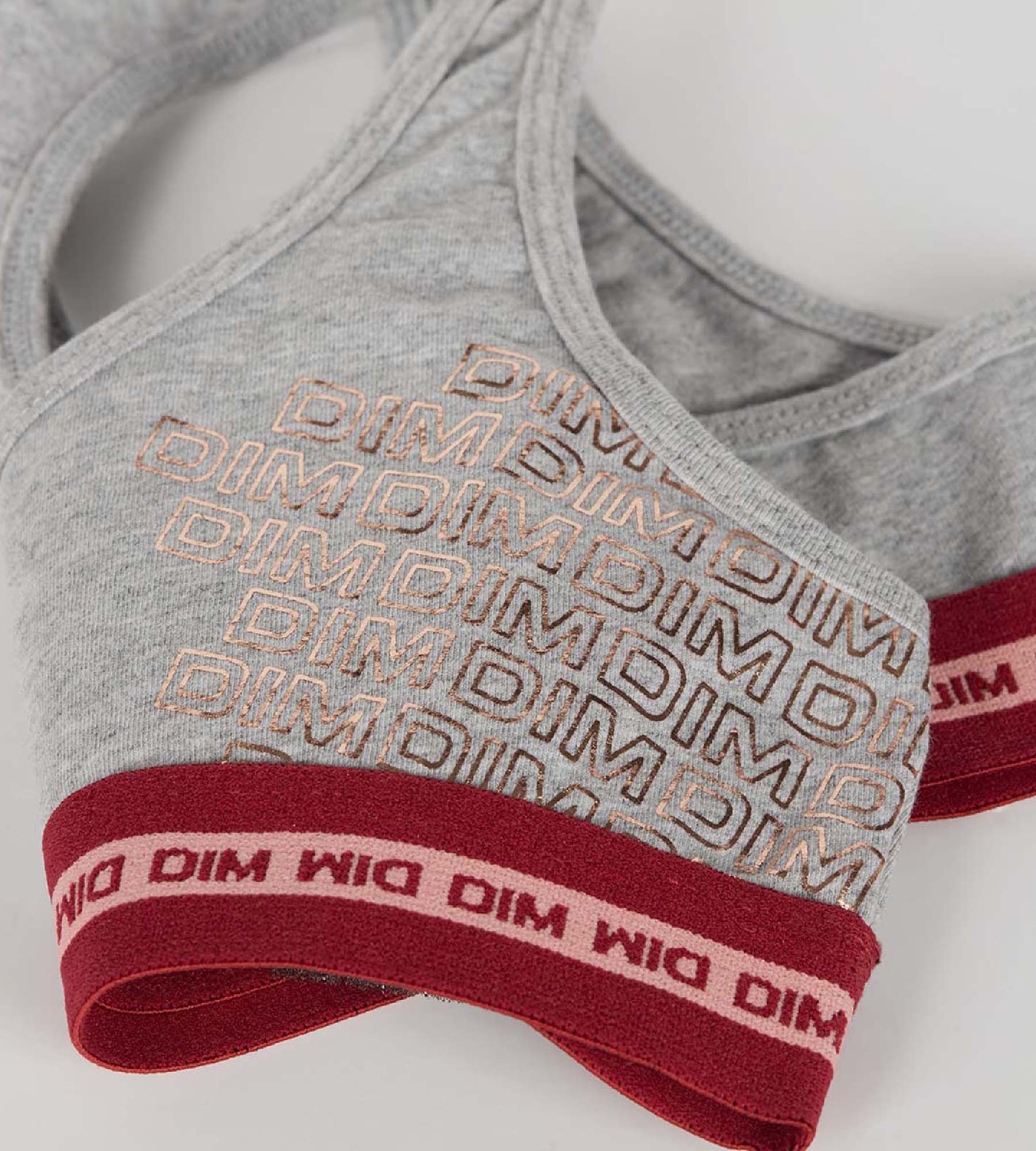 Girls Stretch Cotton Sports Bra with Metallic Logo - Grey Marble Print for Running, Yoga & Active Wear