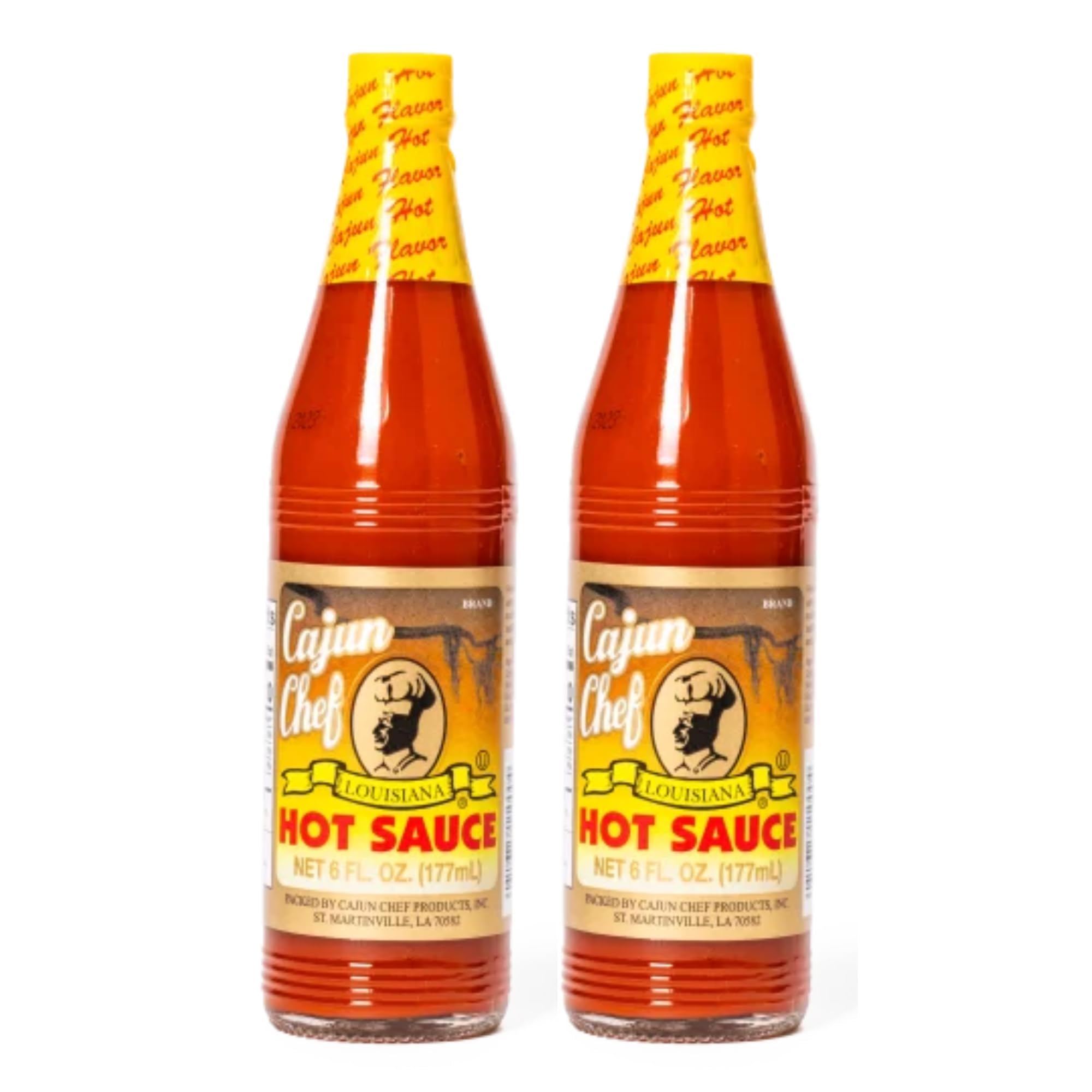 Cajun Chef Louisiana Hot Sauce - 6 Ounce Bottles (Pack of 2) | Spicy Pepper Sauce for Wings, Tacos, Seafood & BBQ | Authentic Cajun Flavor