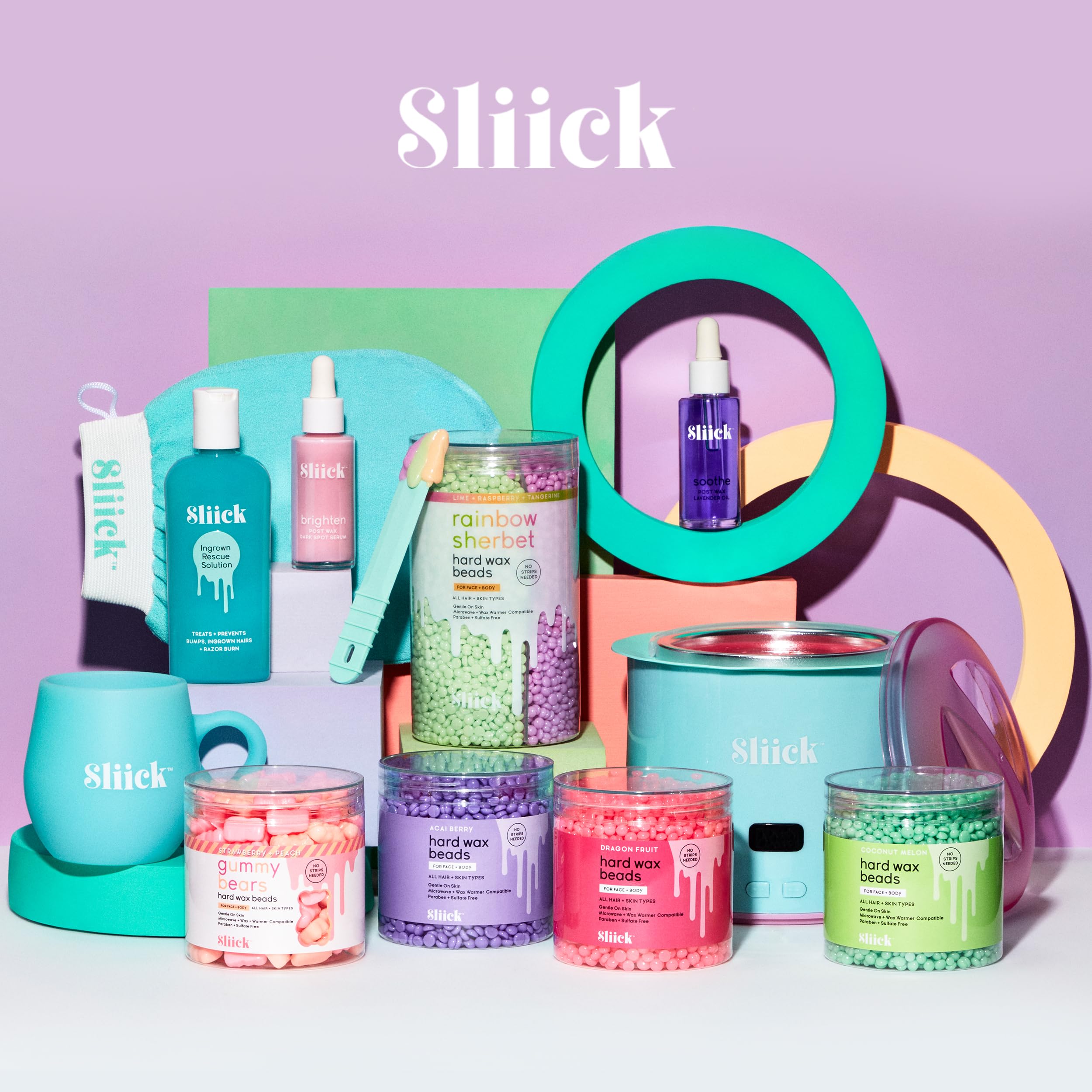 Sliick Rainbow Sherbet Hard Wax Beads for Hair Removal - Stripless Waxing Kit for Face, Body, Bikini Area | All Hair & Skin Types | 15 oz | At-Home Salon Waxing & DIY Beauty Care
