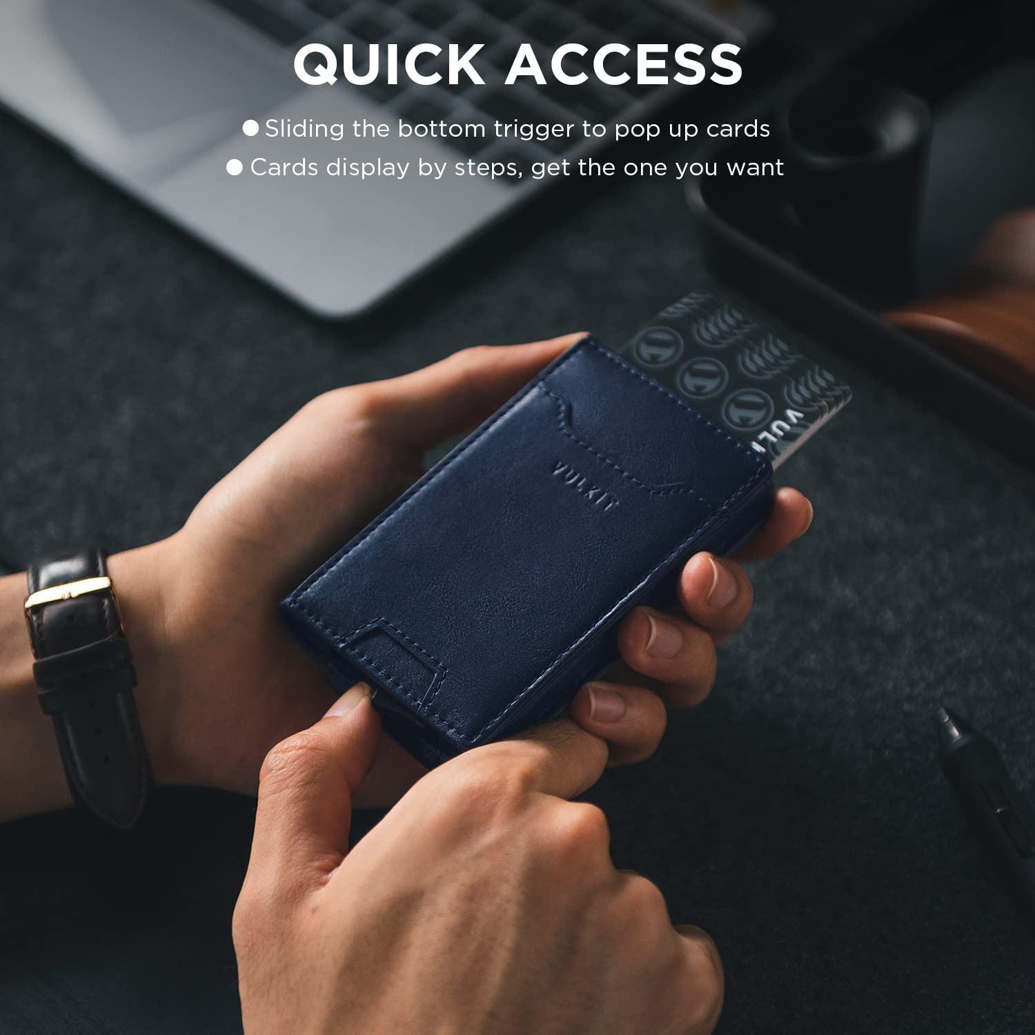 Premium RFID Blocking Leather Money Clip Wallet - Slim Pop Up Card Holder for Men - Holds 7 Cards & 15 Bills - 2-in-1 Business Card Case - Perfect for Business Travel & Everyday Carry