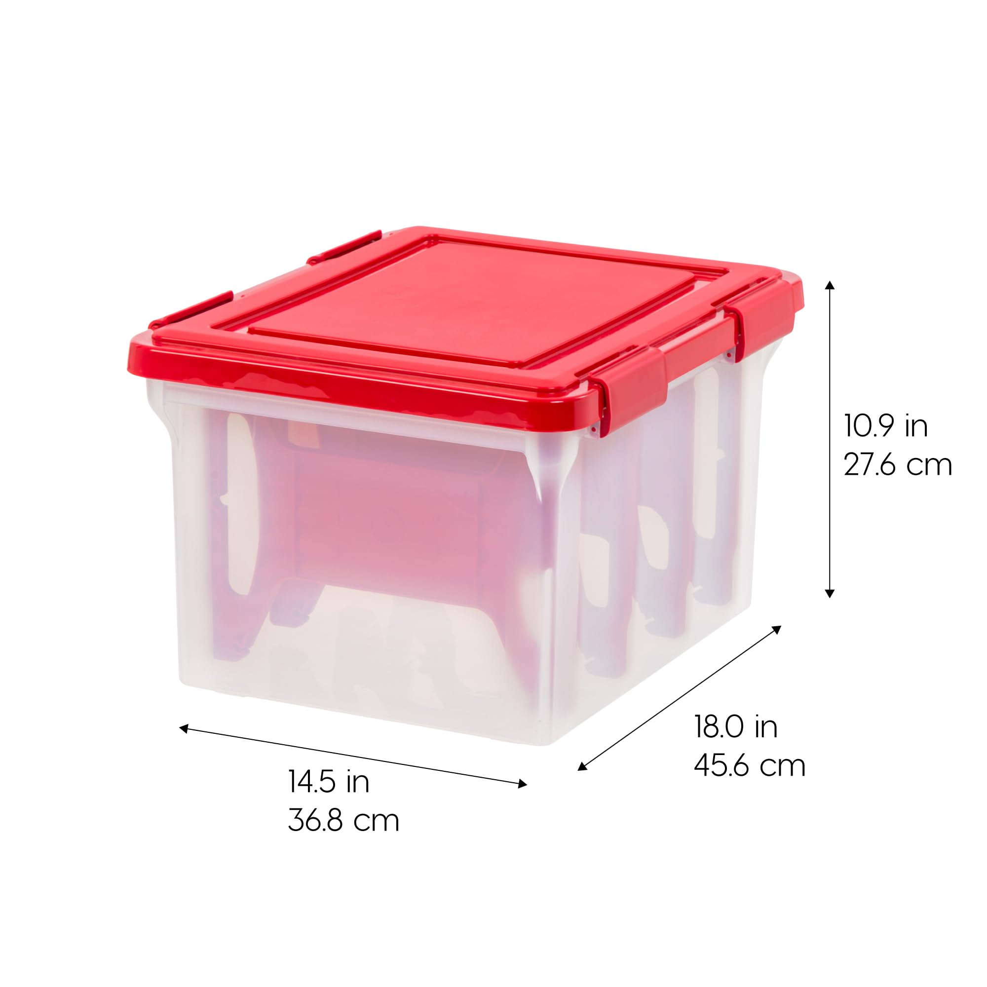 IRIS USA WeatherPro Holiday Storage Box 6-Pack - Clear/Red Organizer with Light Reel Inserts & Seal Latching Lid for Christmas Lights, Garlands & Decorations - Perfect for Seasonal Decor Storage & Home Organization