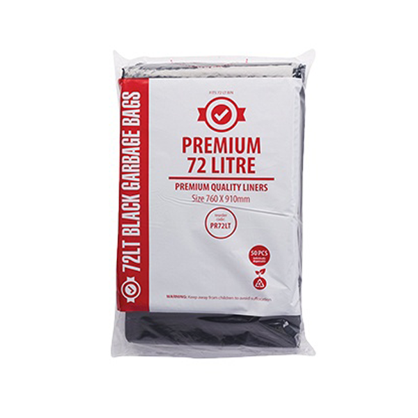 Premium Heavy Duty 72Lt Black Trash Bags - Extra Thick Garbage Bags for Kitchen, Office & Outdoor Use