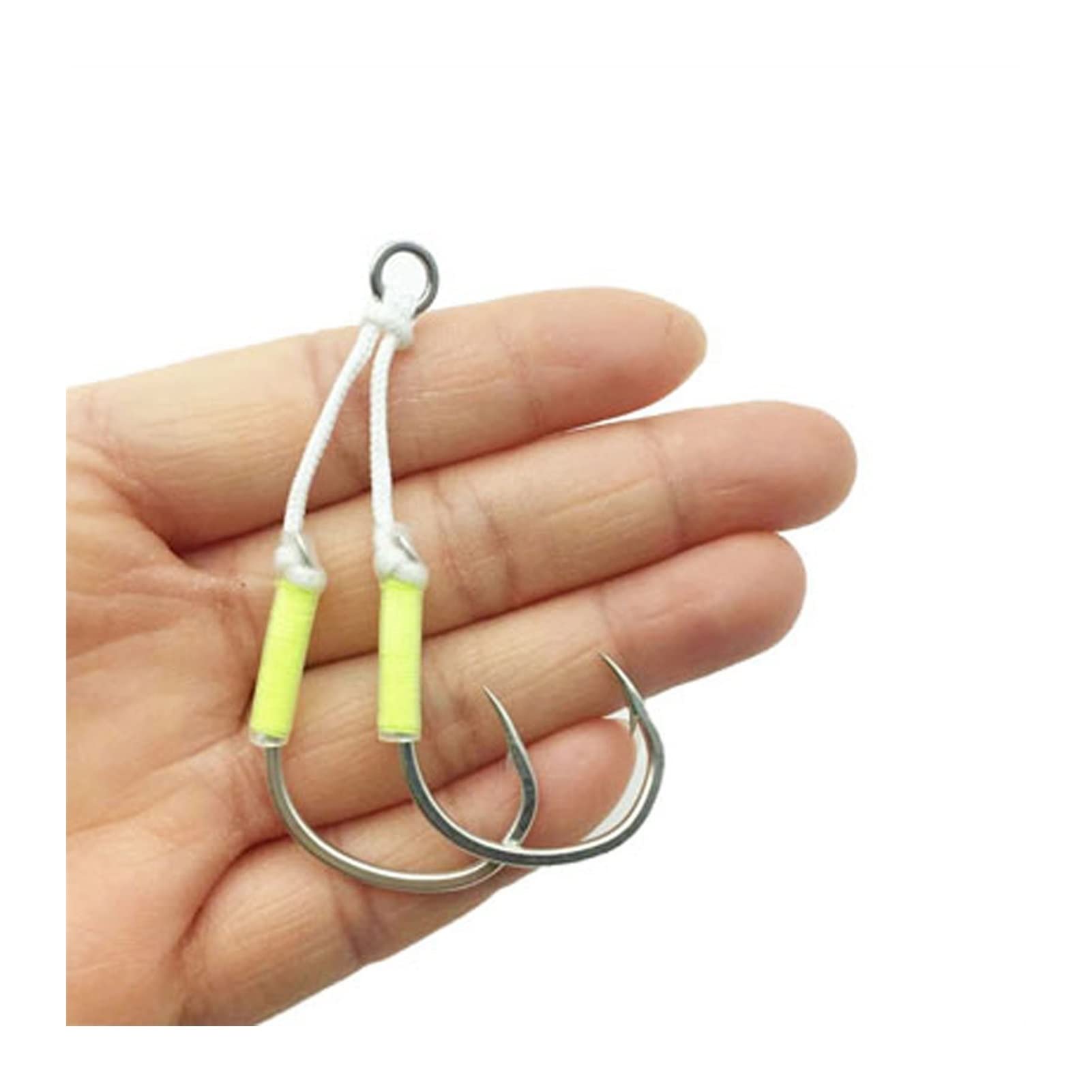 QTBH 10Pcs High Carbon Steel Double Assist Barbed Fishing Hooks - Slow Jigging & Speed Metal Jig Bait for Sea Fishing, Saltwater & Freshwater Angling - Perfect for Bass, Trout, and Saltwater Game Fish