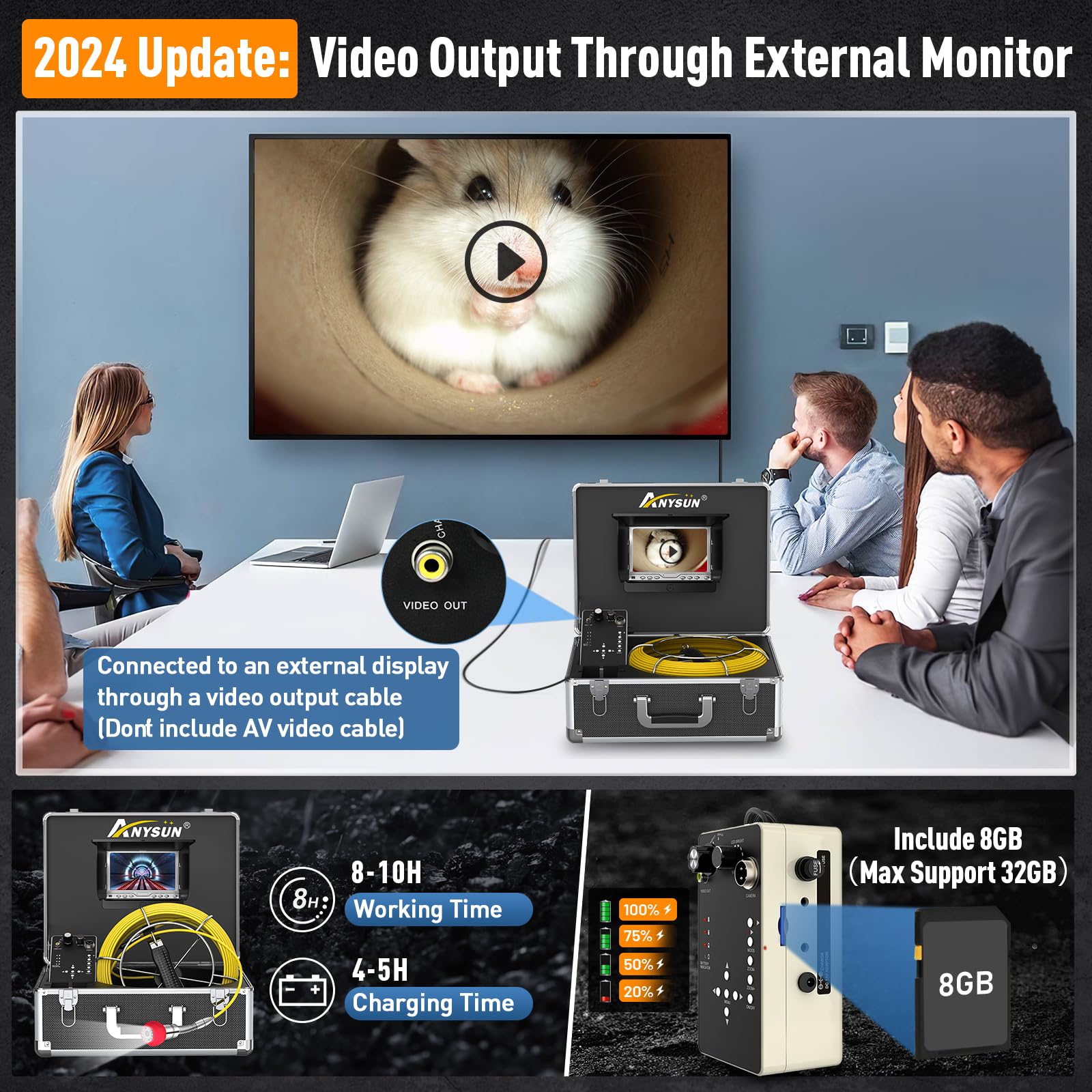65FT Sewer Inspection Camera with DVR - IP68 Waterproof, 12 Adjustable LED Lights, Zoom Function & External Monitor Connection | Pipe & Drain Snake Camera for Sewer Line, Plumbing, Duct Inspection | Perfect for Professional Plumbers & DIY Home Maintenance