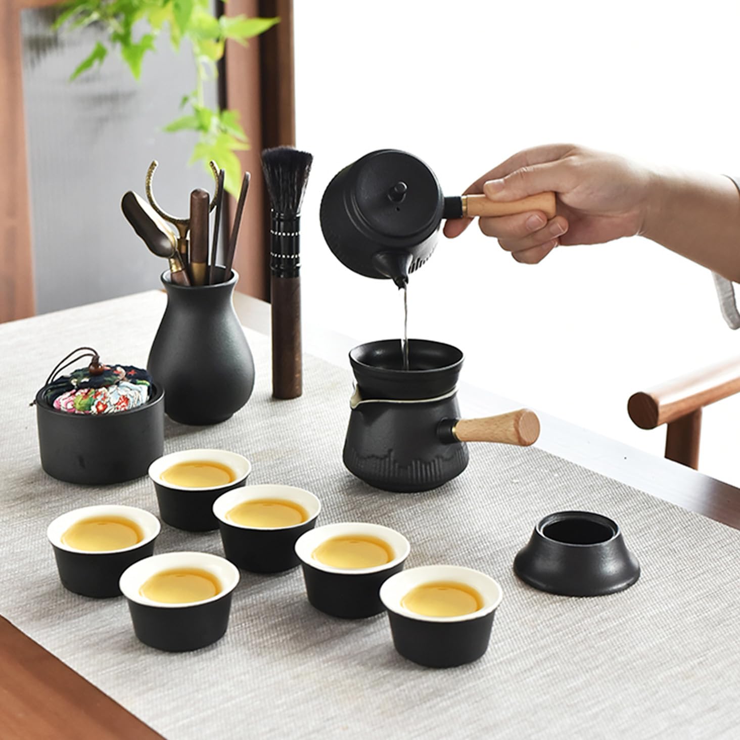 Premium Chinese Gongfu Tea Set - Traditional Side Handle Teapot with 6 Cups for Adults | Authentic Kung Fu Tea Ceremony Set | Perfect for Home Tea Parties, Meditation & Gift Giving