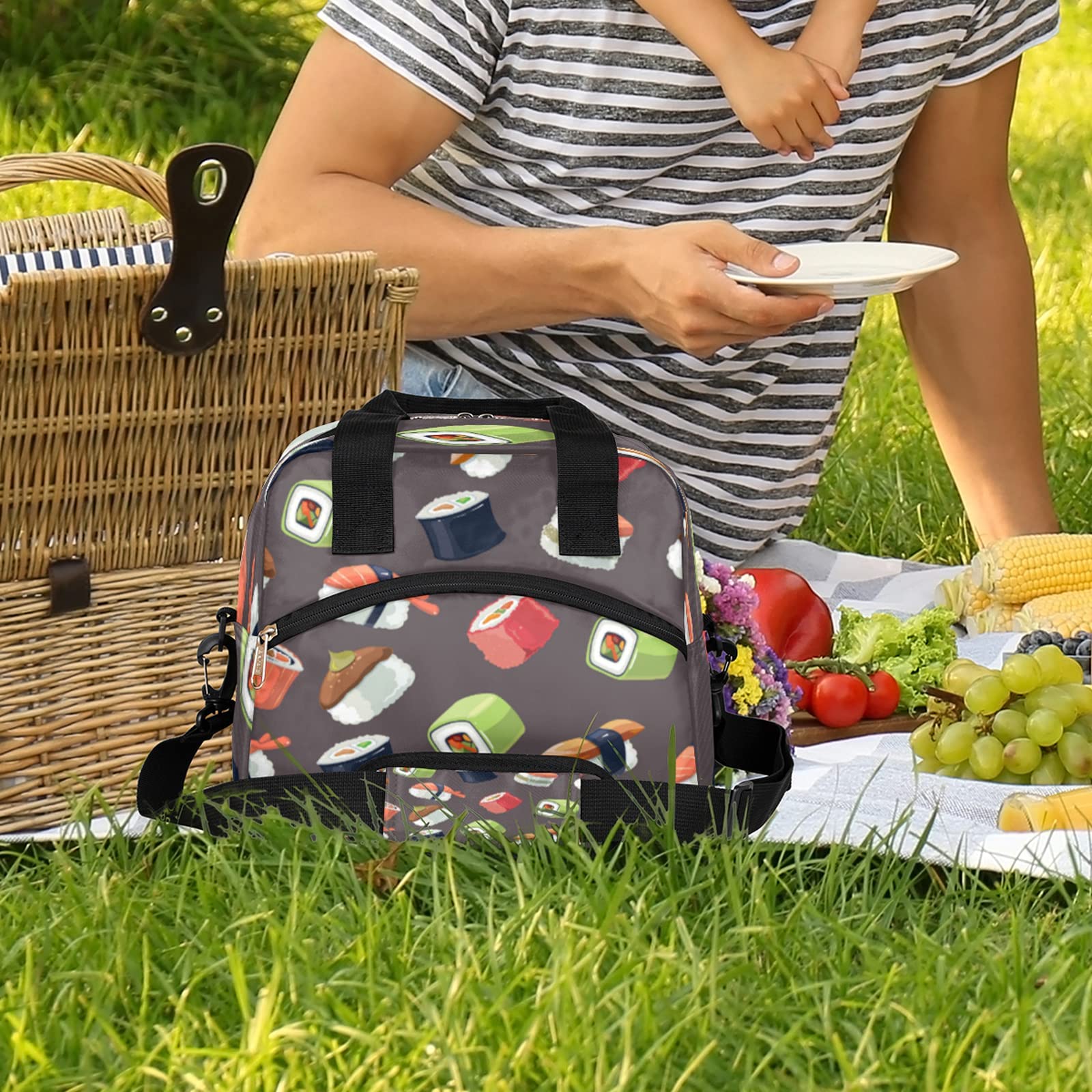 Cfpolar Insulated Lunch Bag - Leakproof Reusable Cooler Tote with Adjustable Shoulder Strap for Women & Men | Perfect for Meal Prep, Work, School, Travel & Picnics | Cute Sushi Design Lunch Box