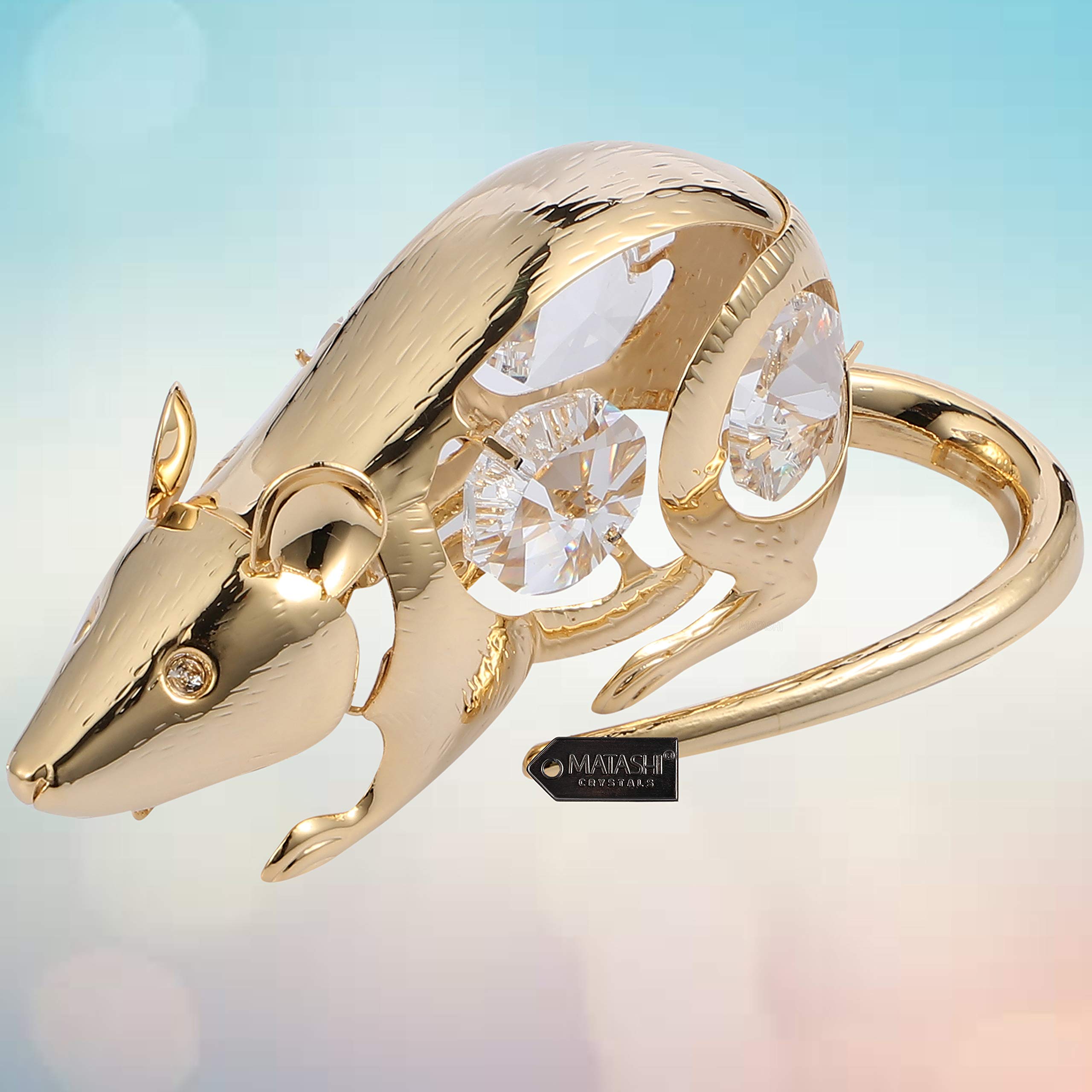 24K Gold Plated Crystal Studded Rat Ornament - Elegant Tabletop Decor for Year of The Rat - Perfect Gift for Women, Mom, Daughter, Sister (Mother's Day, Birthday, Christmas, Anniversary) - Ideal for Home Decor, Office Display, and Special Occasion Centerpiece