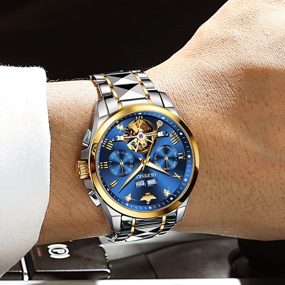 Premium Automatic Skeleton Self-Winding Dress Watch for Men - Business Waterproof Luminous Tungsten Steel Wristwatch | Perfect for Office, Formal Events & Special Occasions
