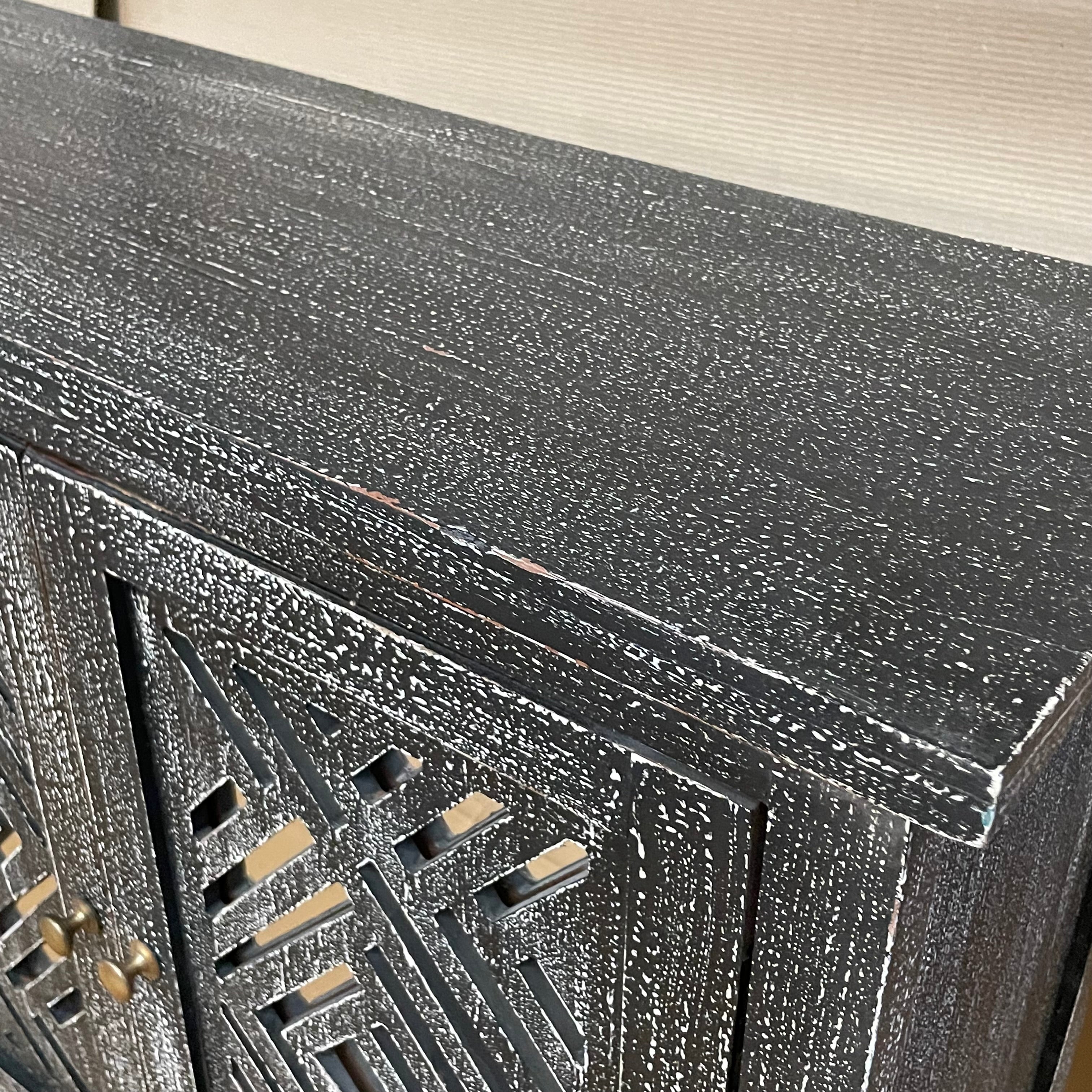 Handcrafted Indian Solid Hardwood Cabinet with 2 Mirror Doors - Black, 81x31x75cm - Elegant Storage for Bedroom, Living Room & Entryway