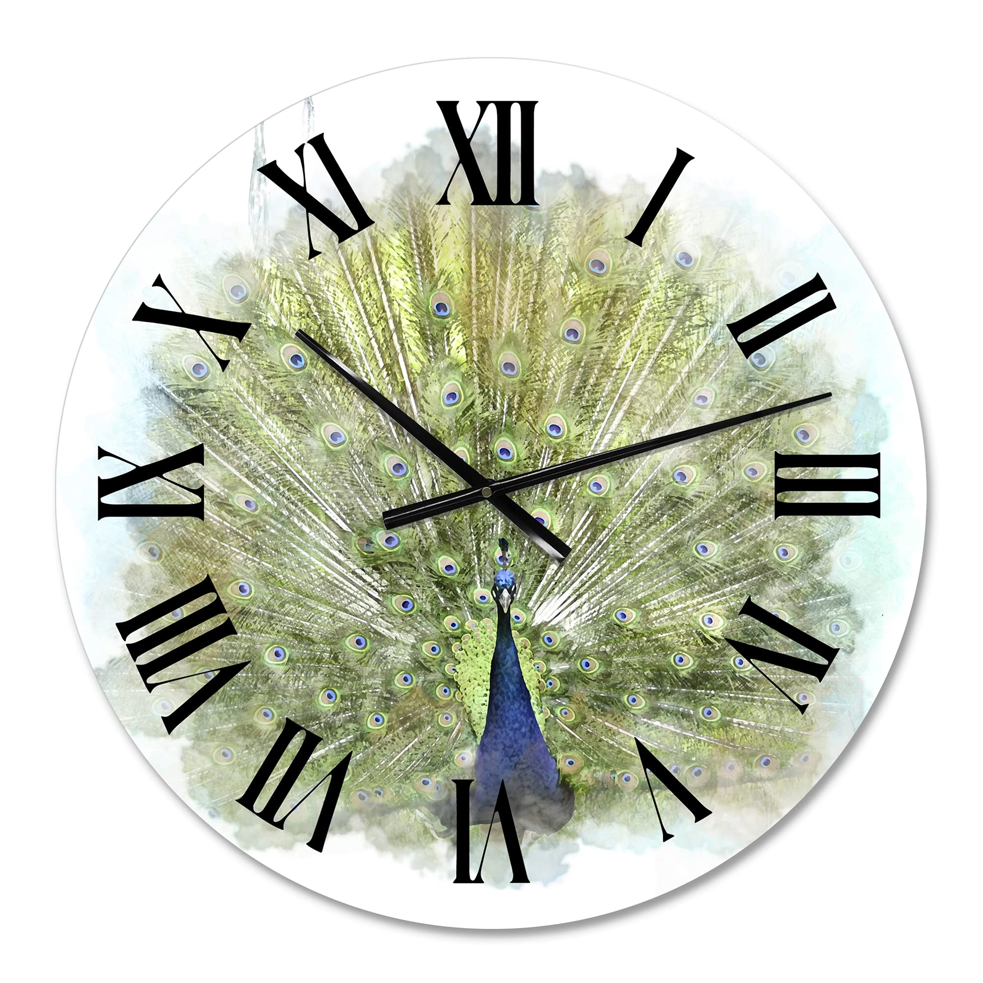 DesignQ Traditional Peacock Bird Wall Clock - Large Decorative Clock for Office, Living Room, Bedroom & Home Decor | Silent Non-Ticking Clock with Roman Numerals