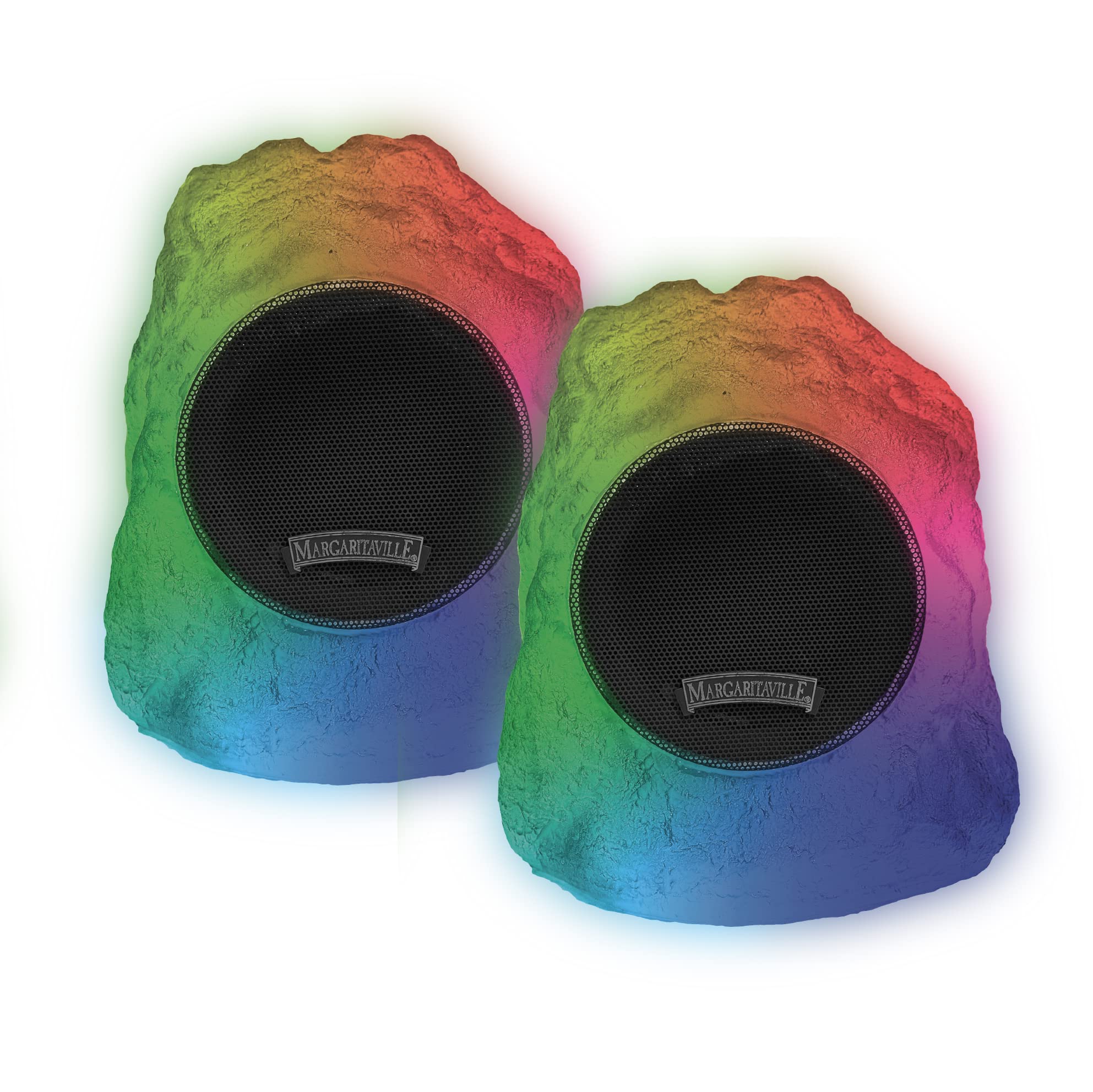 Margaritaville Glow Up Rock Wireless Bluetooth Speaker with Multi-Color LED Lights, IPX7 Waterproof, 11-Hour Playtime, True Wireless Stereo Pairing, 6 Light Modes (2-Pack) - Perfect for Pool Parties, Beach Outings & Outdoor Adventures