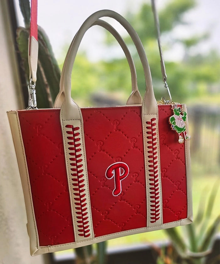 MLB Philadelphia Phillies Genuine Leather Stitched Tote Bag for Women & Men - Stylish Baseball Fan Gift & Game Day Accessory - Perfect for Shopping, Beach & Sports Events