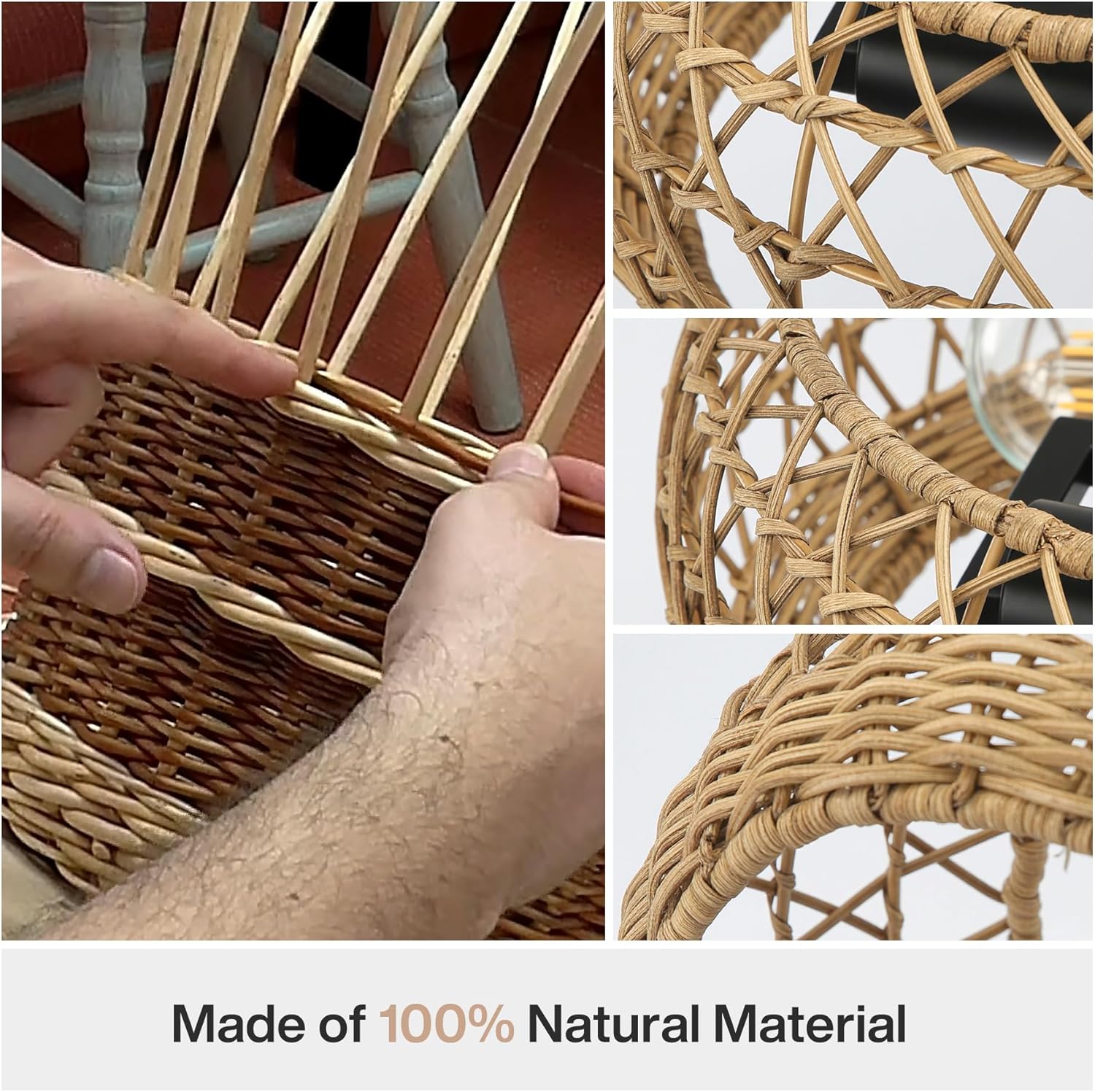 11.8 Inch Boho Rattan Pendant Light Fixture - Hand Woven 2-Light Chandelier for Dining Room, Bedroom & Living Room - Natural Wicker Hanging Lighting for Farmhouse, Coastal & Bohemian Decor