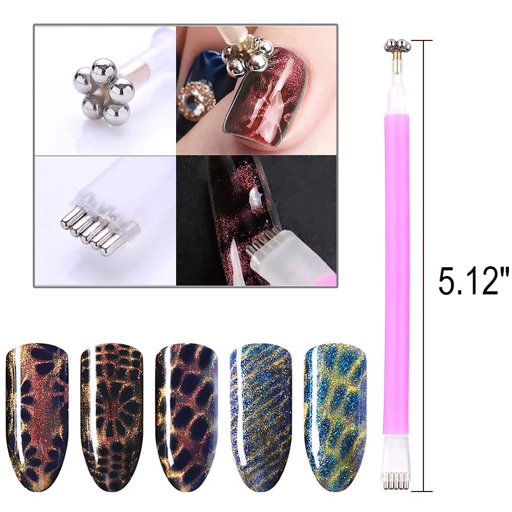 Gleevia 2Pcs Acrylic 3D Cat Eye Nail Art Magnetic Wand - Double Head Magnet Pen for UV Gel Nail Polish - DIY Manicure Tools & Accessories - Perfect for Salon, Home Nail Art & Professional Nail Designs