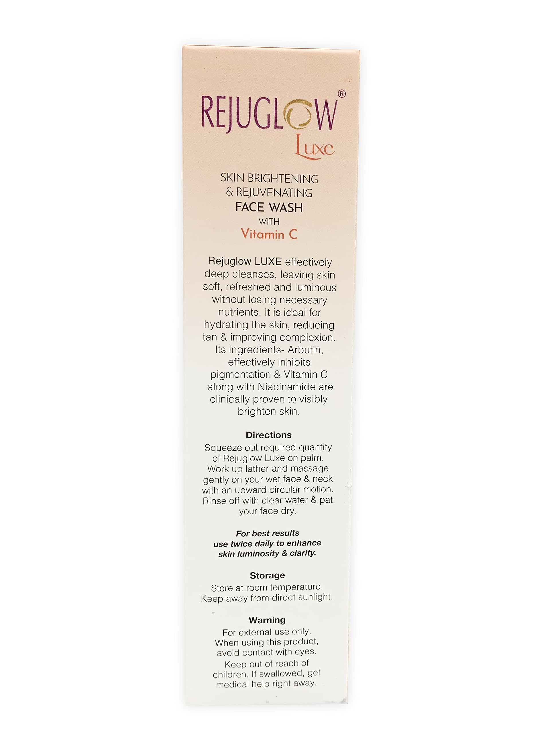Rejuglow Luxe Vitamin C Face Wash - Skin Brightening & Rejuvenating Cleanser (60ml) for Glowing Complexion | Morning & Night Skincare Routine