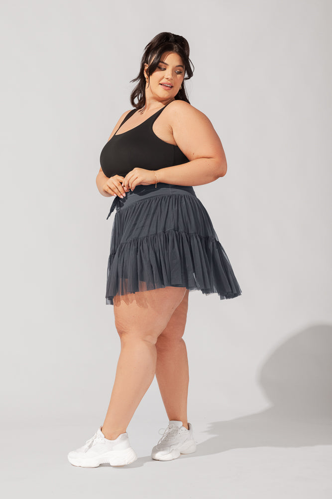 Pirouette Skort for Women - Smoky Grey | Stretchy Tennis Skirt with Built-in Shorts | Perfect for Yoga, Running, and Casual Wear