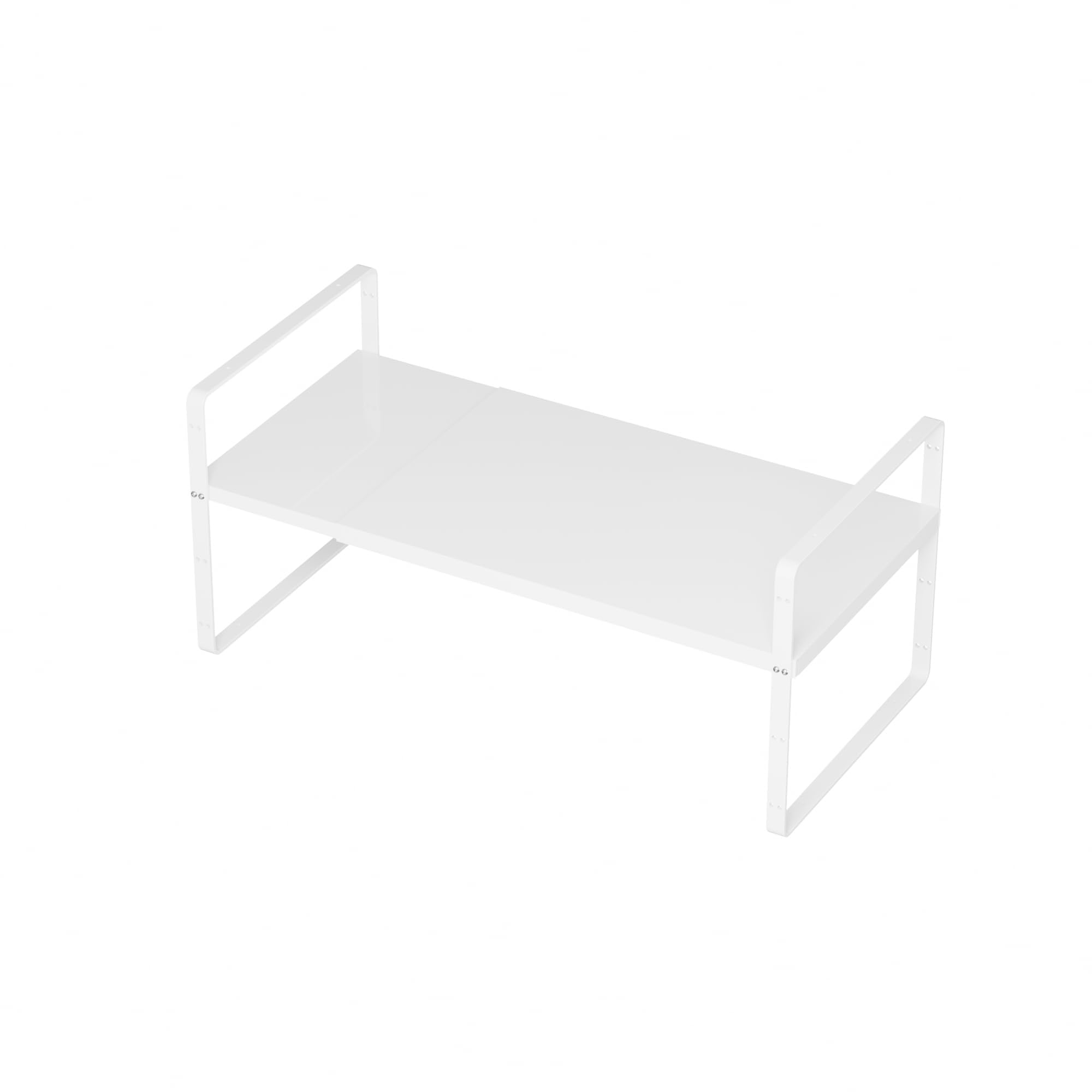 SANNO Expandable Kitchen Shelf Organizer - Large Stackable Counter Shelf for Spices, Pantry & Cupboard Storage - Space Saving White Organizer (1 Pack) - Perfect for Small Kitchens & Cluttered Countertops
