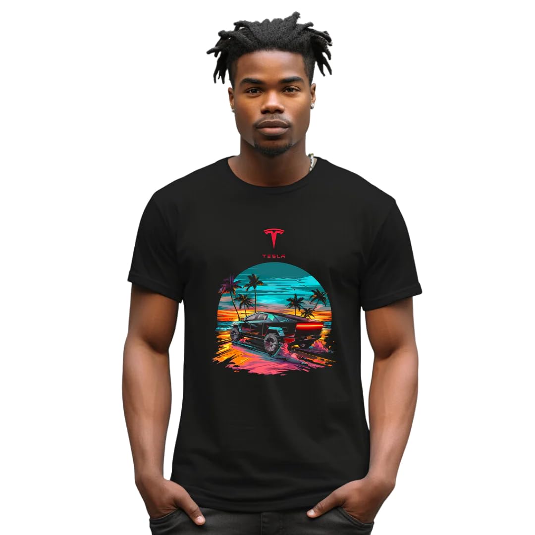 Cybertruck Beach Adventure T-Shirt - Premium Black EV Design Tee for Tesla Fans | Casual Wear, Road Trips & Outdoor Activities