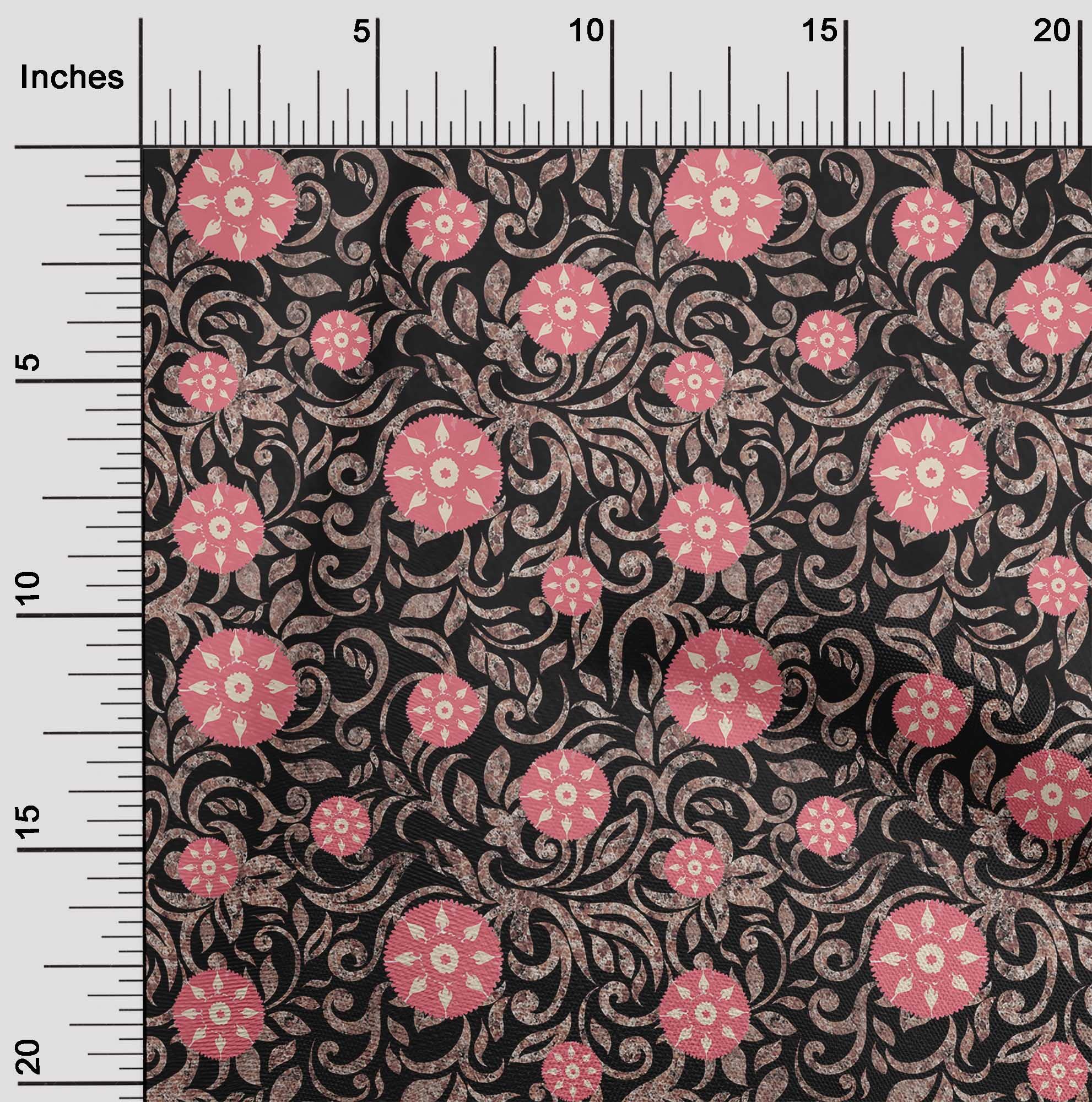oneOone Viscose Chiffon Black Fabric - Asian Suzani Print Dress Material by The Yard (42 Inch Wide) for DIY Fashion, Home Decor & Craft Projects - Style 308