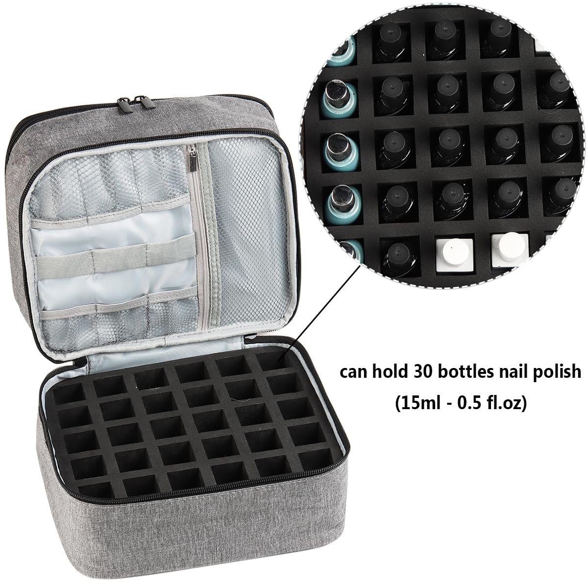 30 Bottle Nail Polish Organizer Case - Portable Nail Polish Storage Holder with Removable Sections & Nail Lamp Storage Bag - Perfect for Salon Professionals, Travel & Home Manicure Organization