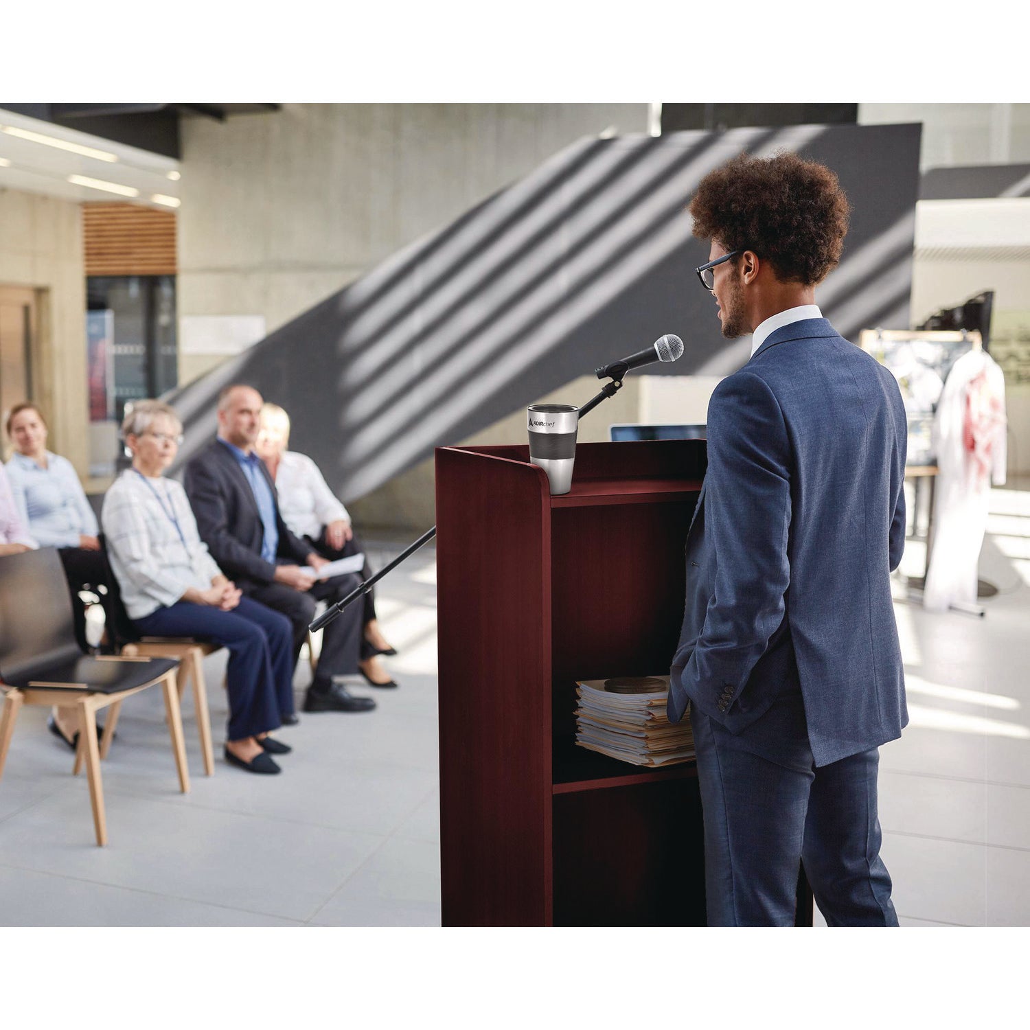 AdirOffice Wooden Mobile Lectern Podium with Storage Shelves - 22.44