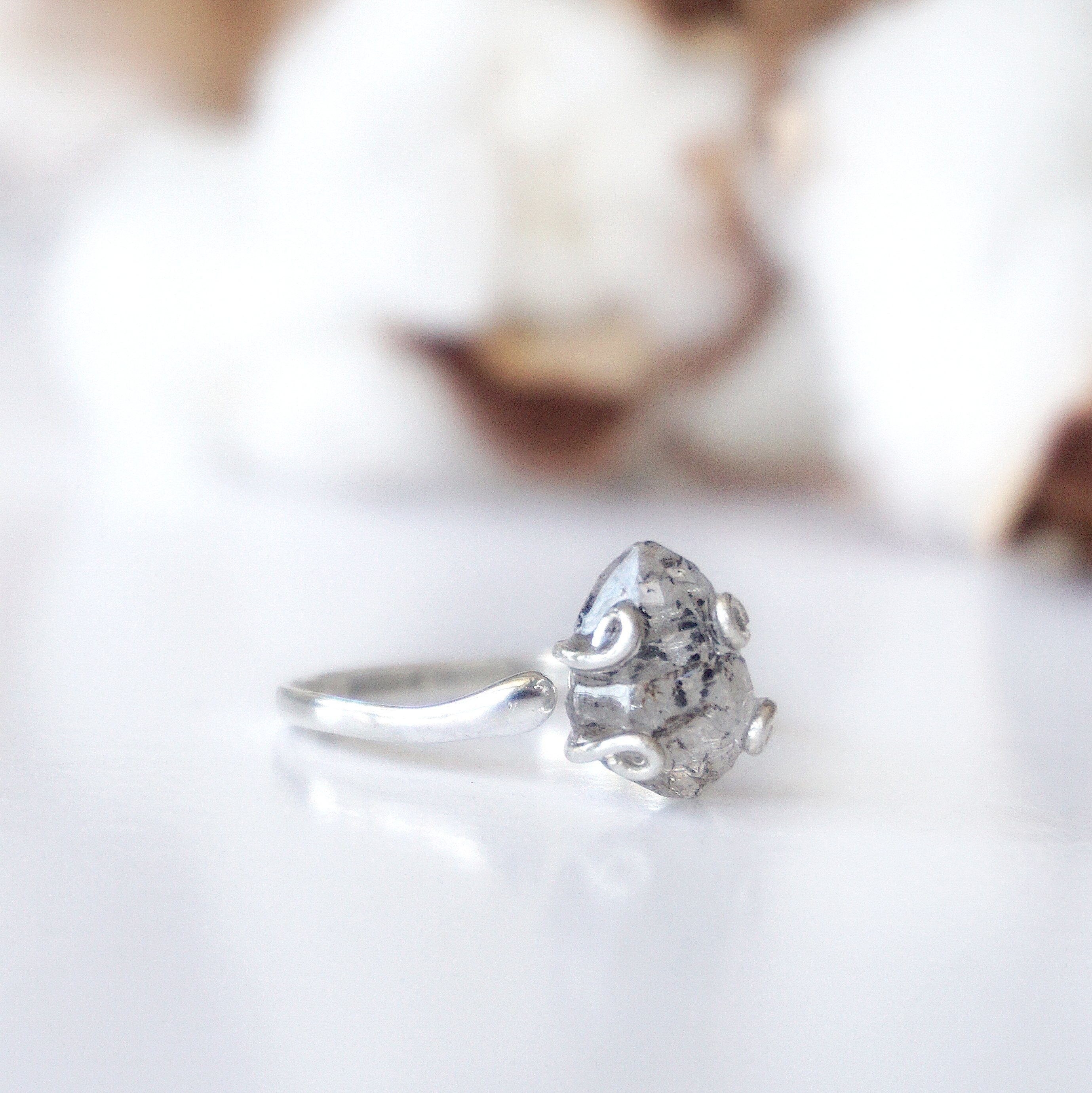 Women's Herkimer Diamond Sterling Silver Adjustable Ring - Elegant Handmade Jewelry for Everyday Wear & Special Occasions | Perfect Gift for Her