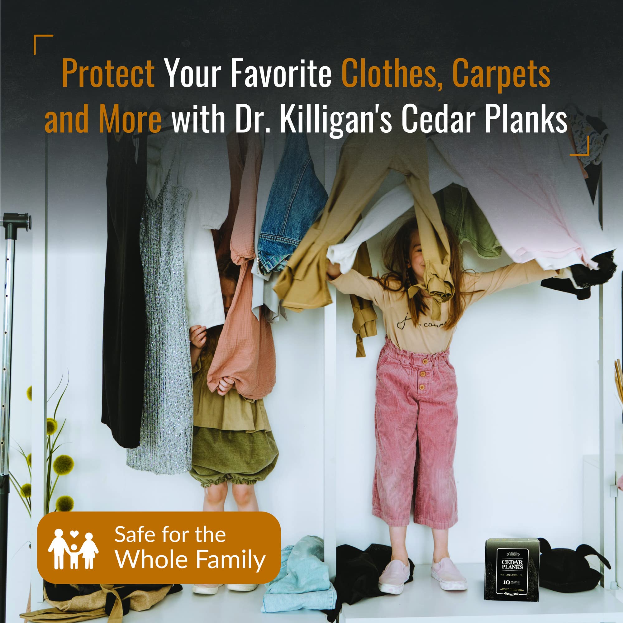 Dr. Killigan's Natural Cedarwood Planks - 10-Pack Cedar Blocks for Clothes Storage & Closet Protection | Moth Repellent Alternative, Drawer Deodorizer | Sustainably Sourced in USA | Includes Free Restoration Spray | Ideal for Wardrobes, Dressers & Storage Boxes