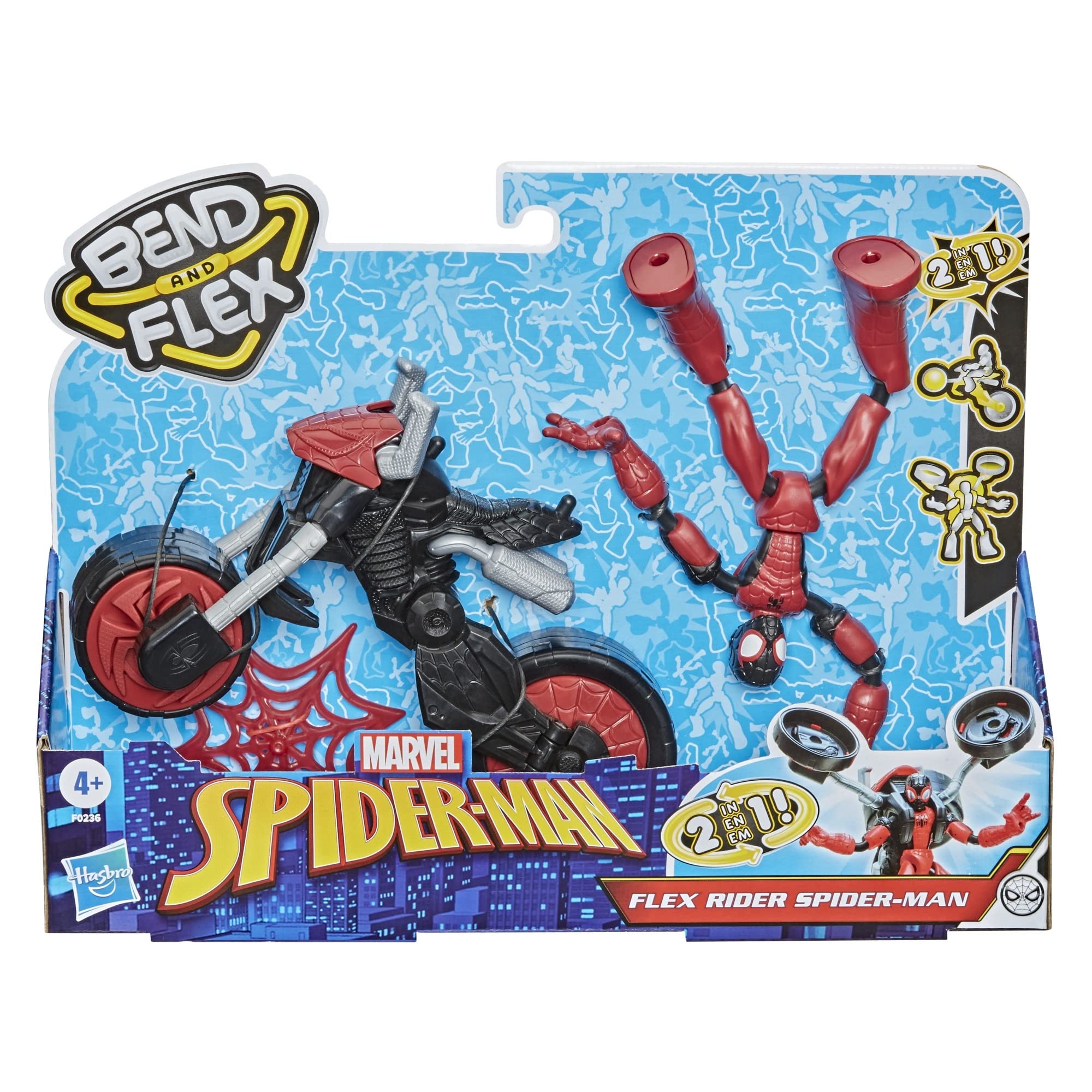 Spider-Man Marvel 6-inch Bend & Flex Action Figure with 2-in-1 Motorcycle - Flexible Superhero Toy for Kids Ages 4+ | Role Play, Collectible Gift & Marvel Adventure Play