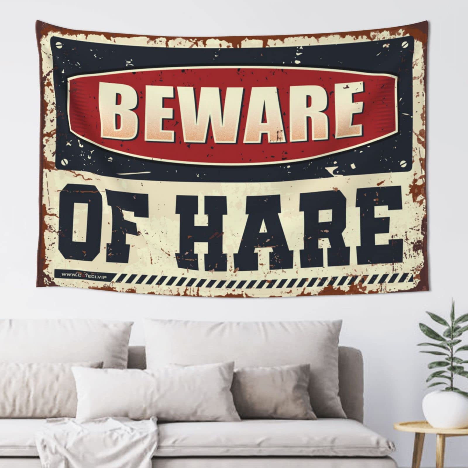 Funny Beware of Hare Tapestry Wall Hanging - 100x150cm Humorous Rabbit Decor for Bedroom, Bar & Man Cave - Perfect for Aesthetic Room Decor & Gift Giving