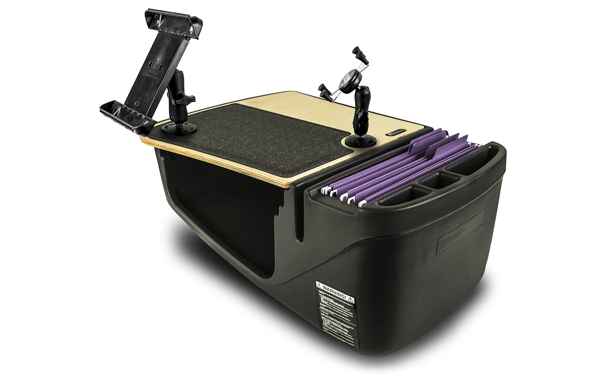 AutoExec AUE08200 Efficiency GripMaster Car Desk - Birch Finish Workstation with Built-in 200W Power Inverter, Adjustable Phone & Tablet Mount - Perfect for Remote Work, Road Trips & Mobile Office Setup