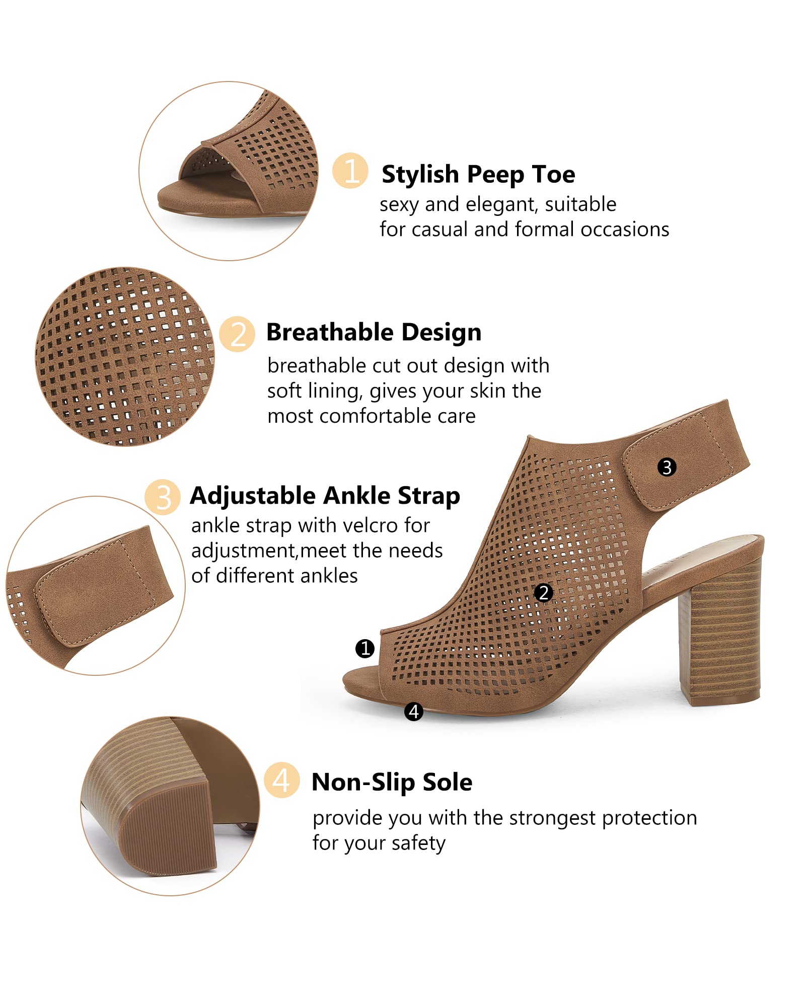 Coutgo Women's Open Toe Ankle Strap High Heel Sandals - Chunky Block Heel Booties for Party, Wedding & Night Out | Comfortable Cutout Design Summer Dress Shoes