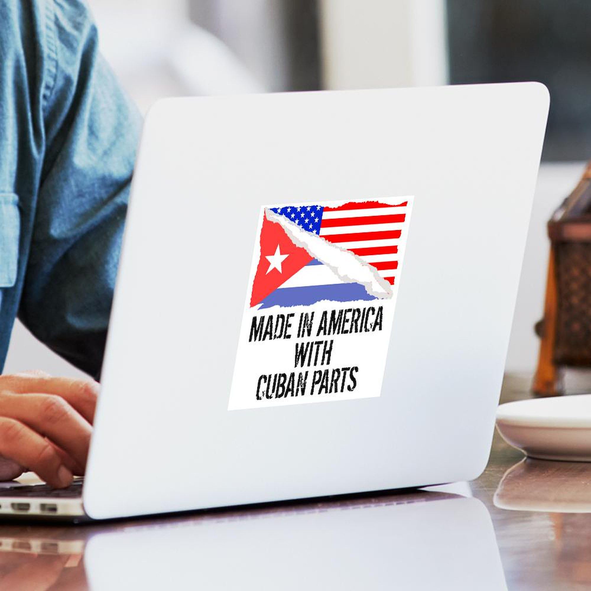 Made in America with Cuban Parts Sticker - Patriotic Square Bumper Decal for Cars, Laptops & Water Bottles | Durable Vinyl Car Sticker for US Pride & Political Expression