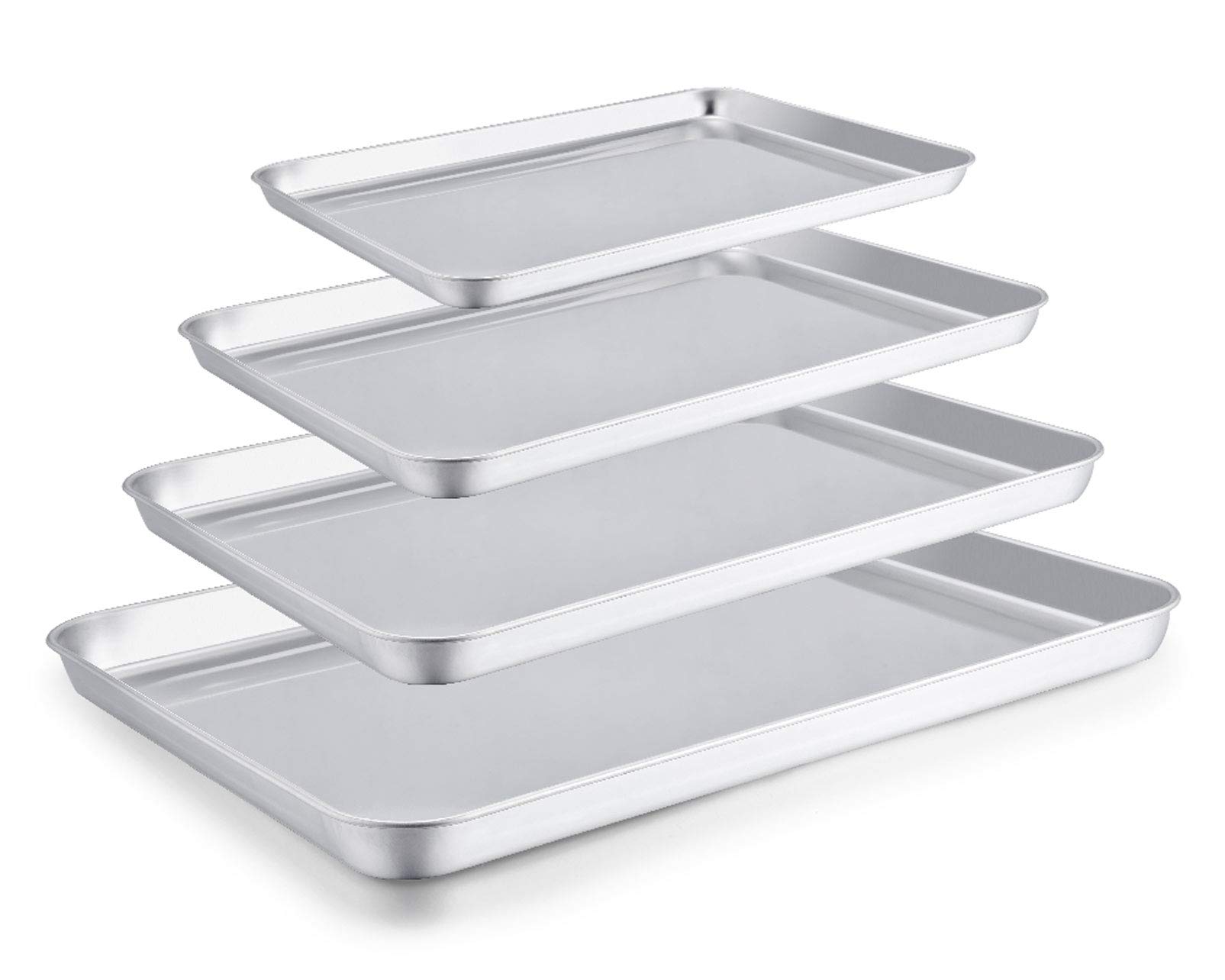 TeamFar 4-Piece Stainless Steel Baking Sheet Set - Non-Toxic, Rust-Free Cookie Pan & Baking Tray | Dishwasher Safe & Easy Clean | Perfect for Cookies, Roasting Veggies & Sheet Pan Dinners