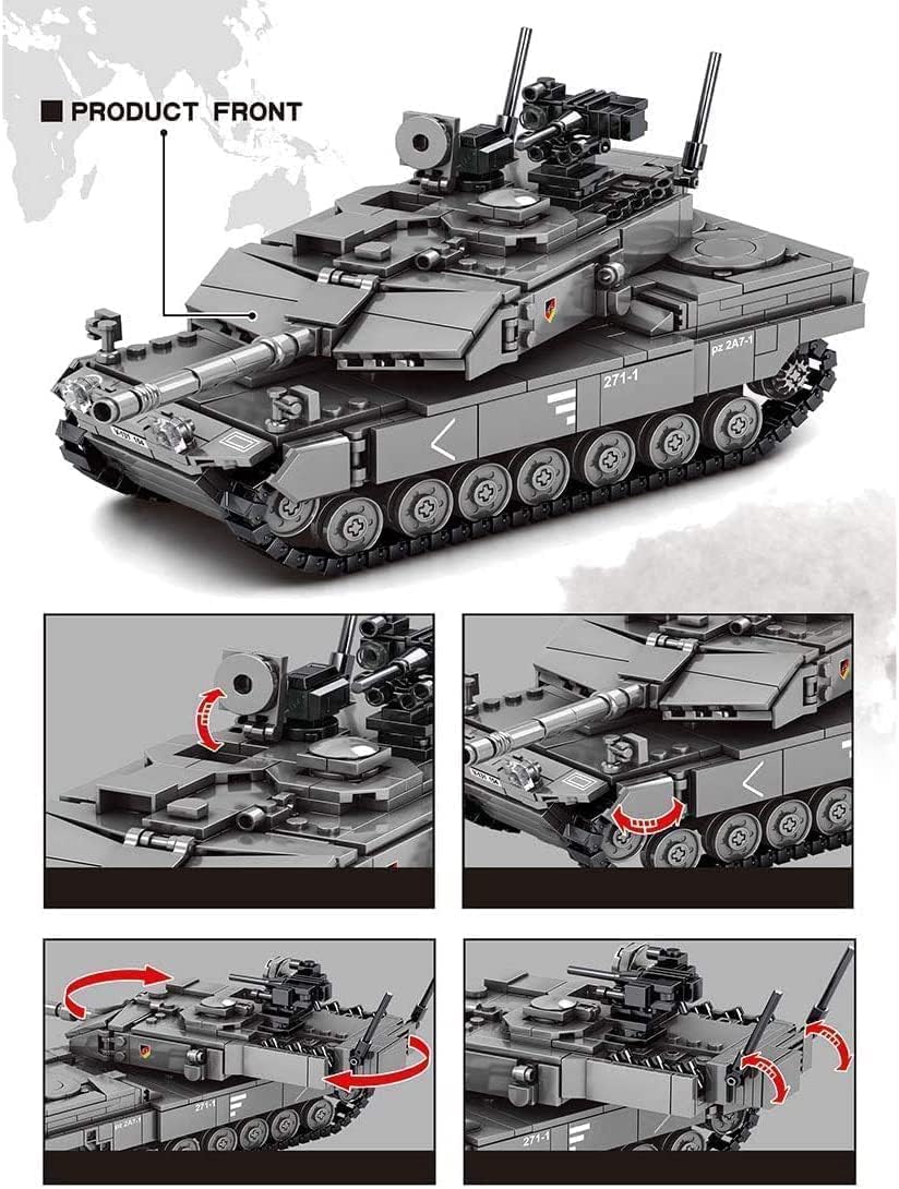 Leopard 2A7+ Tank Building Blocks Set - 898 Piece Military Model Kit with 4 Soldier Figures | STEM Educational Construction Toy for Kids & Adults | Perfect for WW2 History Enthusiasts, Birthday Gifts & Collector Displays