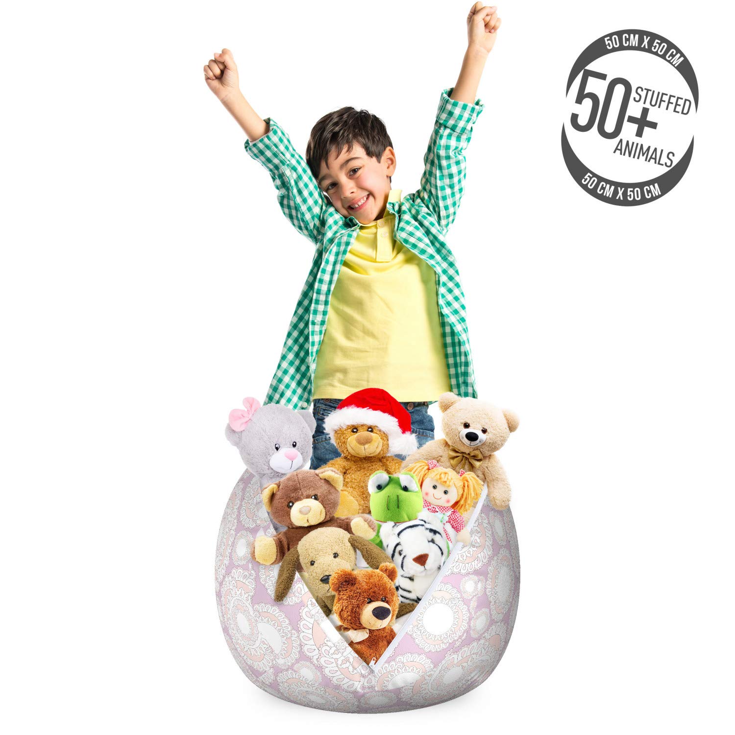 Ambesonne Mandala Storage Toy Bag Chair - Traditional East Culture Design with Universe Circle Pattern, Washable Stuffed Animal Organizer for Kids Room, Small Size in Pale Peach & White - Perfect for Nursery, Playroom & Bedroom Storage