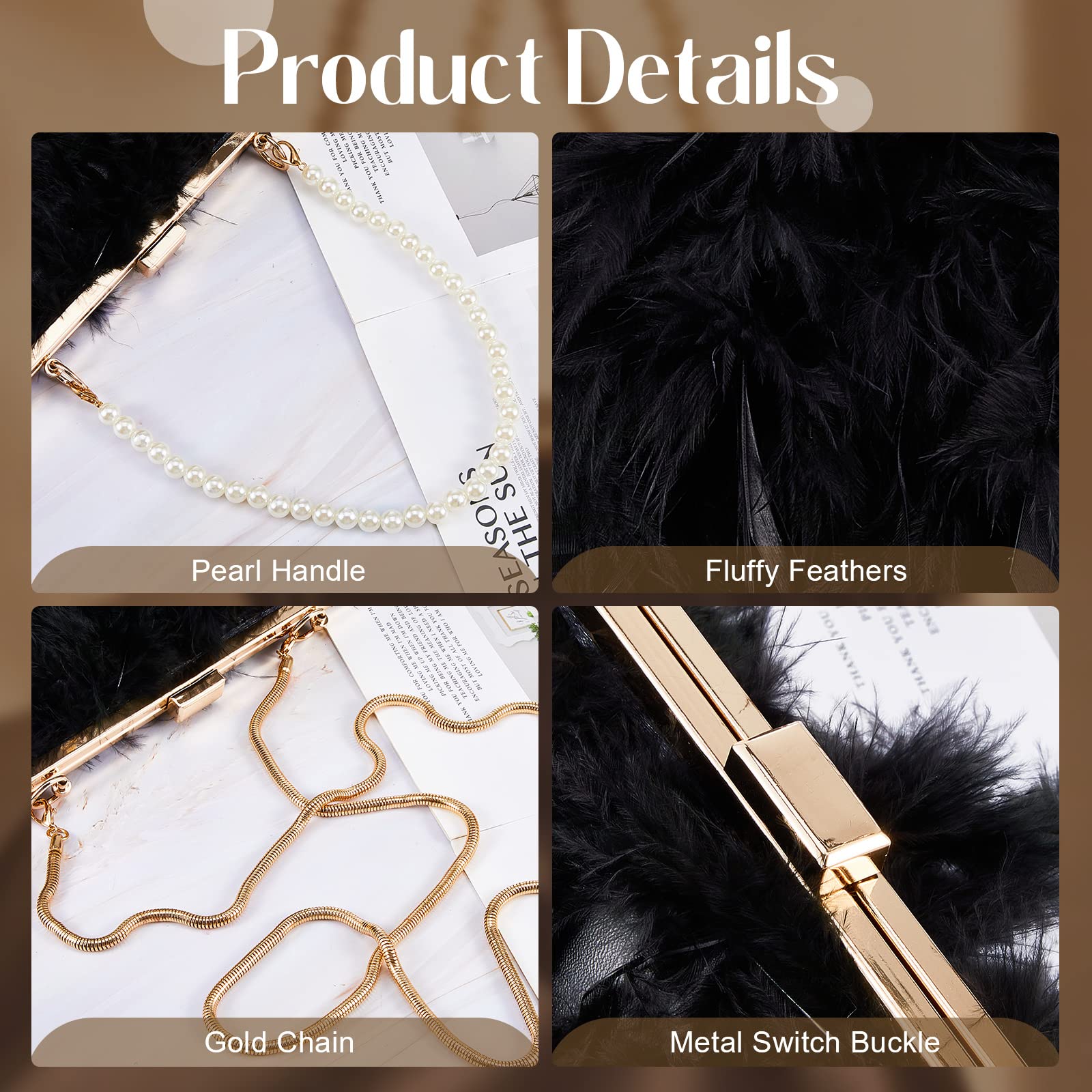Amylove Feather Clutch Purse for Women - Elegant Furry Evening Bag with Glossy Fringe for Wedding, Bride & Special Occasions | Perfect for Prom, Gala & Formal Events