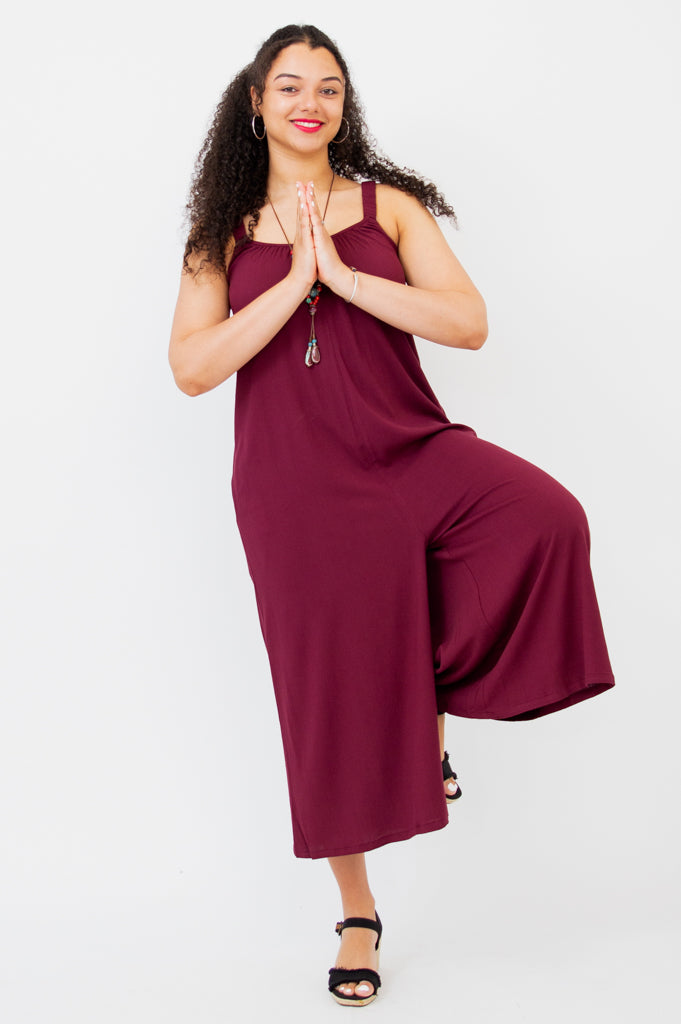 Joanna Jumpsuit - Women's Burgundy Linen Bamboo Romper | Comfortable & Stylish for Summer Outings, Beach Vacations & Casual Wear
