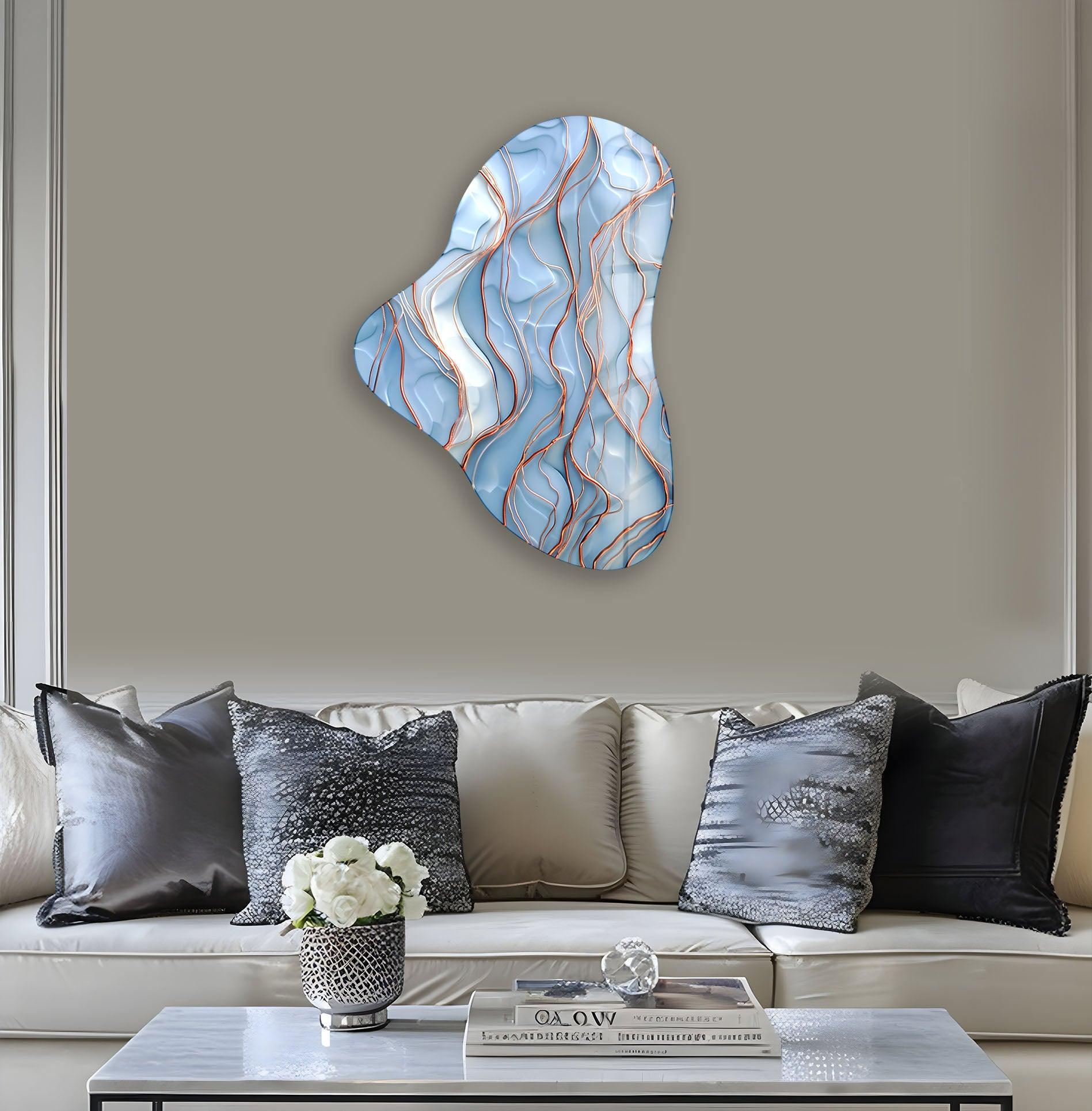Abstract Pastel Blue Asymmetric Glass Wall Art - Modern Home Decor for Living Room, Bedroom & Office - Handmade Contemporary Wall Sculpture for Unique Interior Design