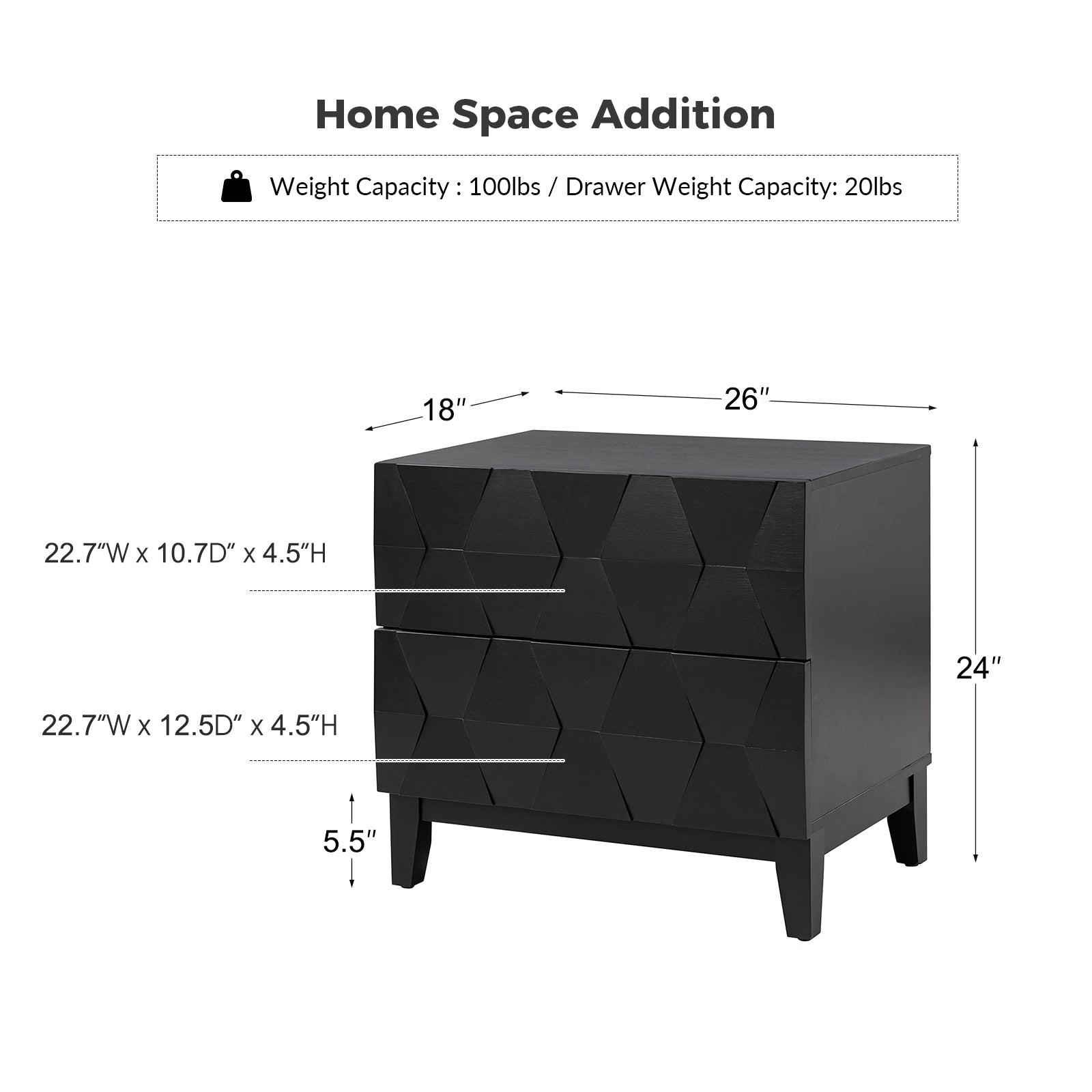 2-Drawer Nightstand with Built-in USB Outlets - Modern Bedside Table for Charging Devices, Perfect for Bedroom, Living Room, or Office